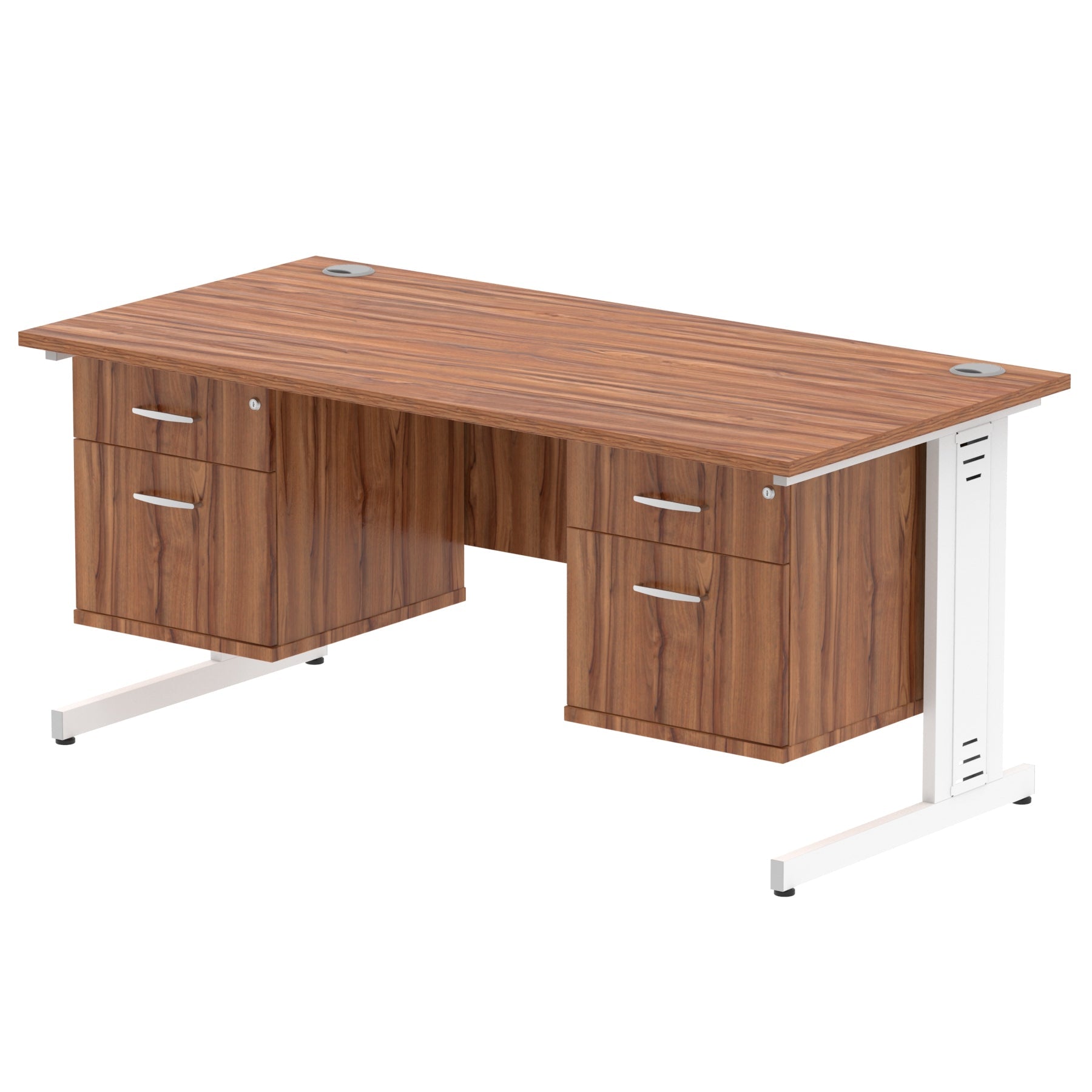 Impulse 1600mm Cable Managed Straight Desk With Fixed Pedestal