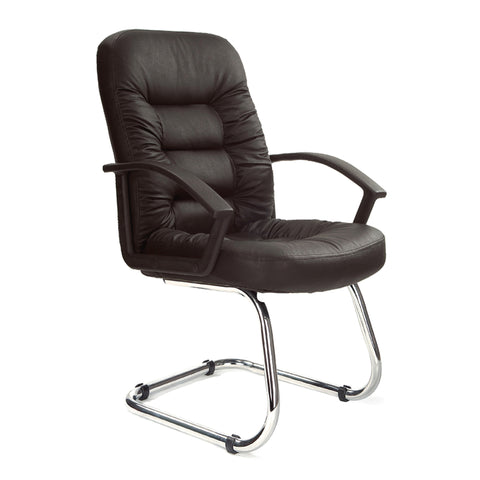 Fleet – High Back Leather Faced Executive Visitor Armchair with Ruched Panel Detailing and Chrome Cantilever Base