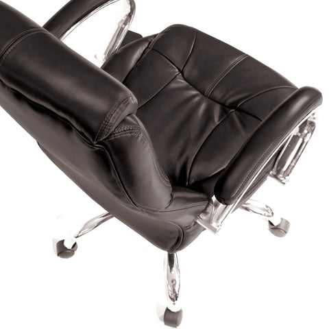 Sandown – High Back Luxurious Leather Faced Executive Visitor Armchair with Integral headrest and Chrome Base