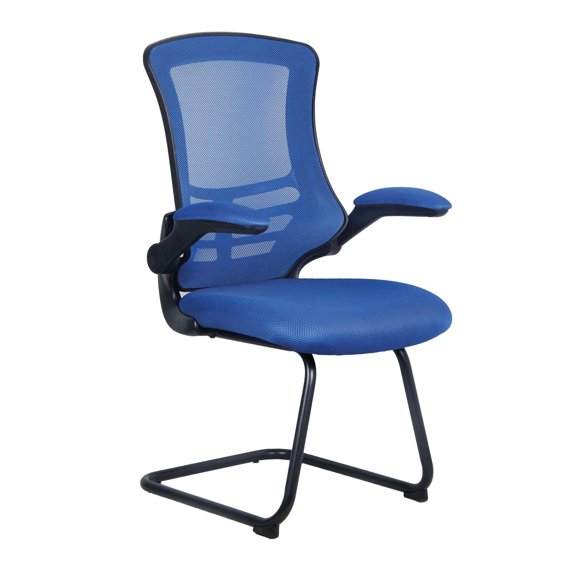 Luna - Designer Medium Back Mesh Cantilever Chair with Black Shell, Black Frame and Folding Arms