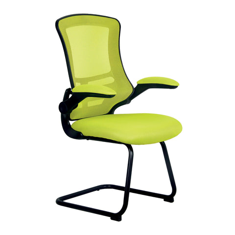 Luna - Designer Medium Back Mesh Cantilever Chair with Black Shell, Black Frame and Folding Arms
