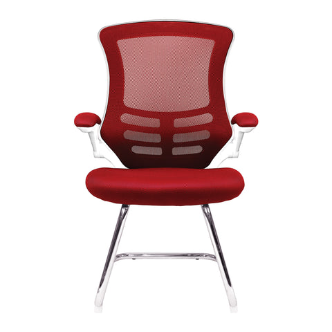 Luna - Designer Medium Back Mesh Cantilever Chair with White Shell, Chrome Frame and Folding Arms