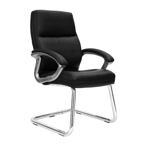 Greenwich – High Back Leather Effect Executive Visitor Armchair with Contoured Design Backrest and Chrome Base