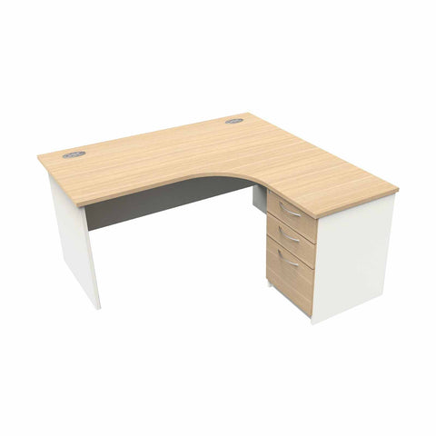 MADE TO ORDER Curved panel end desk with pedestal