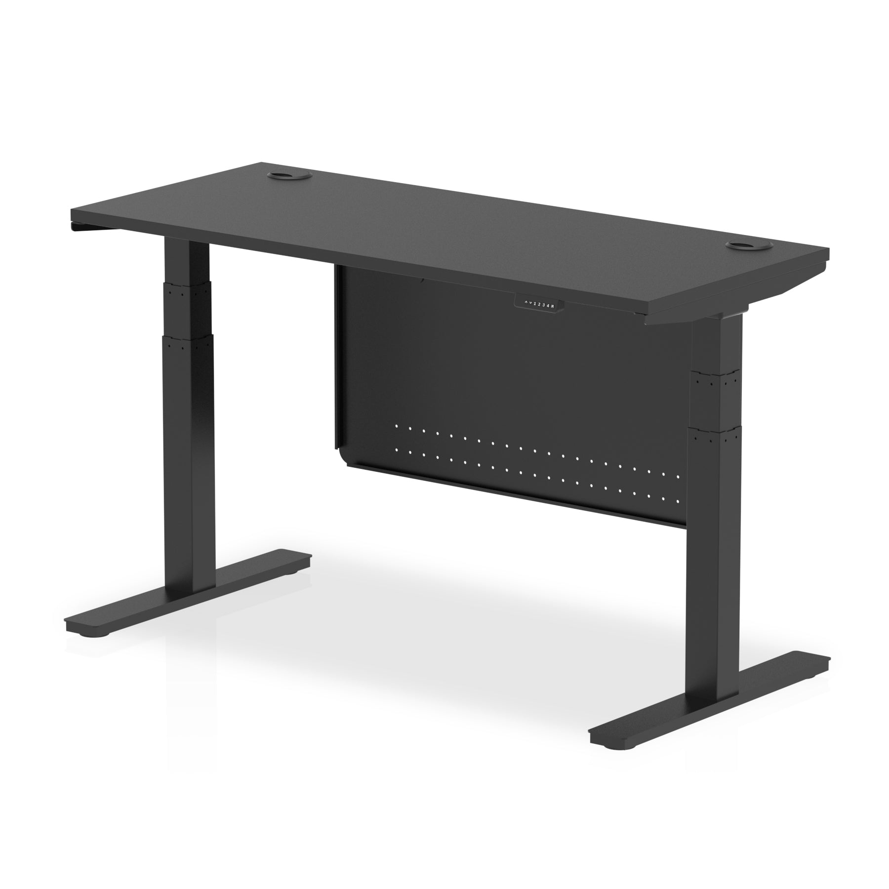 Air Height Adjustable Black Series Slimline Desk with Cable Ports with Steel Modesty Panel