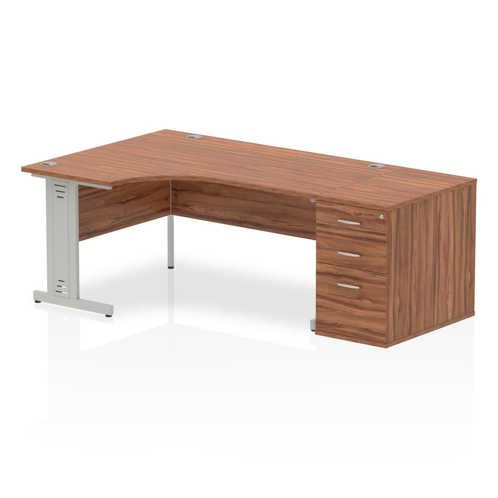 Impulse 1600mm Cable Managed Right Crescent Desk With Pedestal