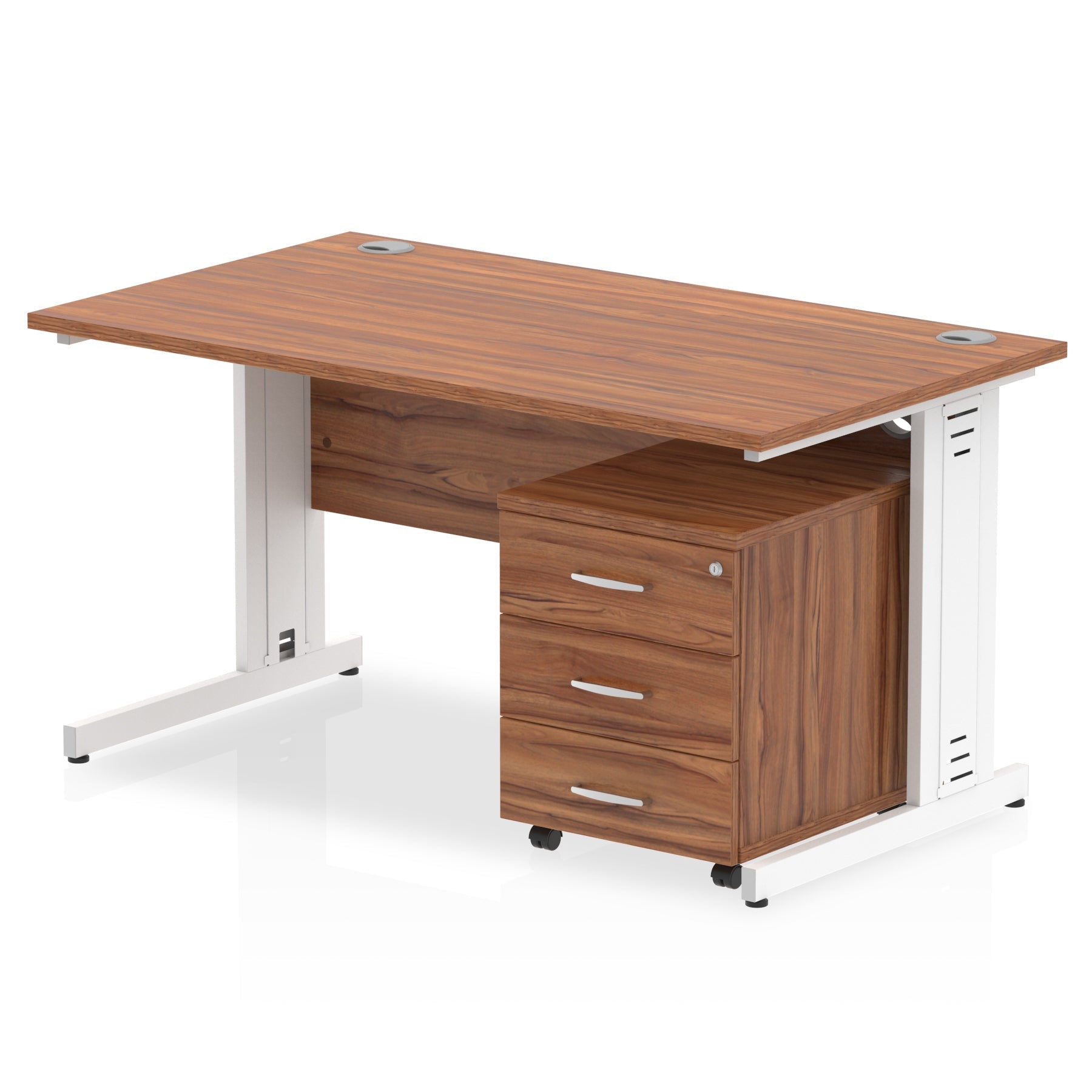 Impulse 1400mm Cable Managed Straight Desk With Mobile Pedestal
