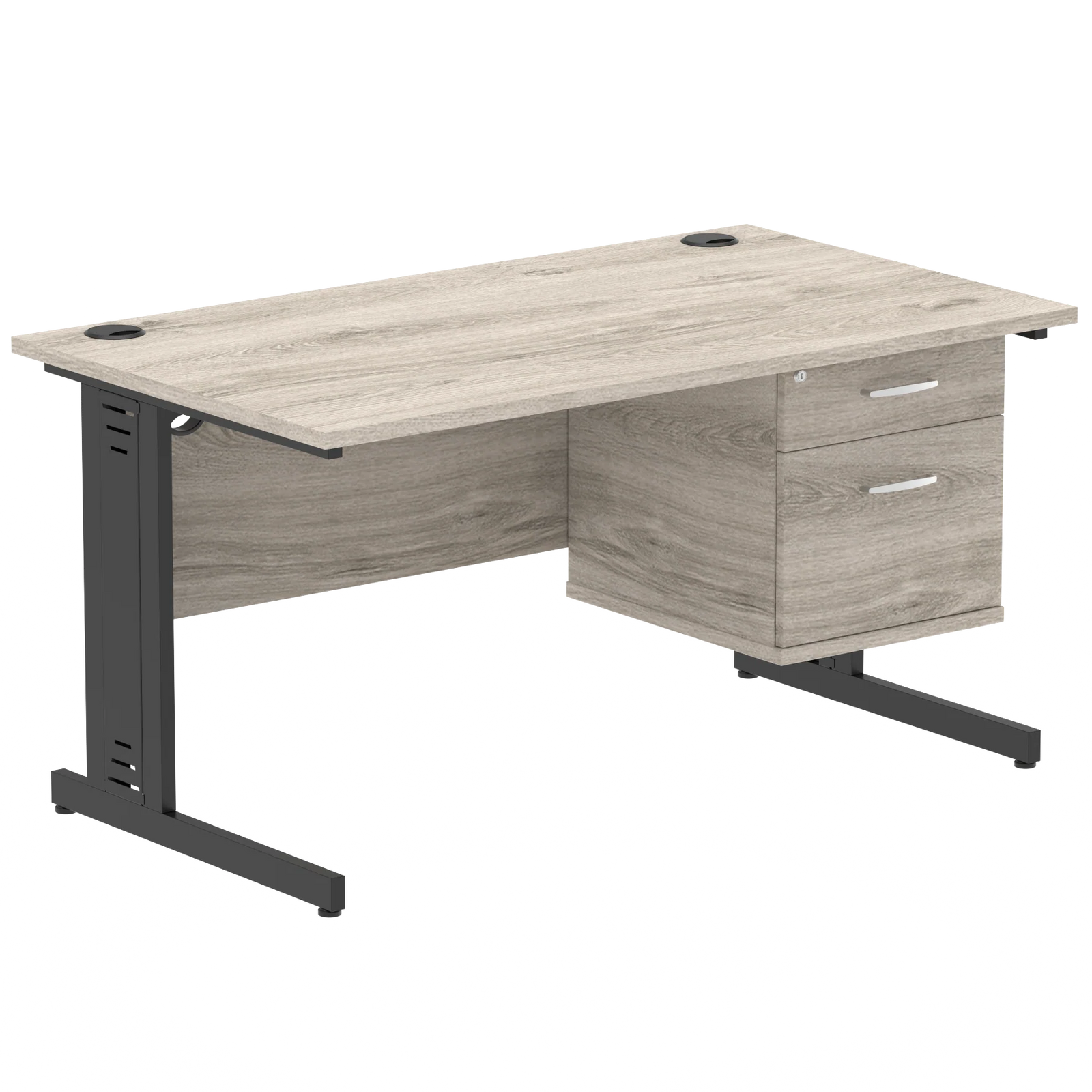 Impulse 1400mm Cable Managed Straight Desk With Fixed Pedestal