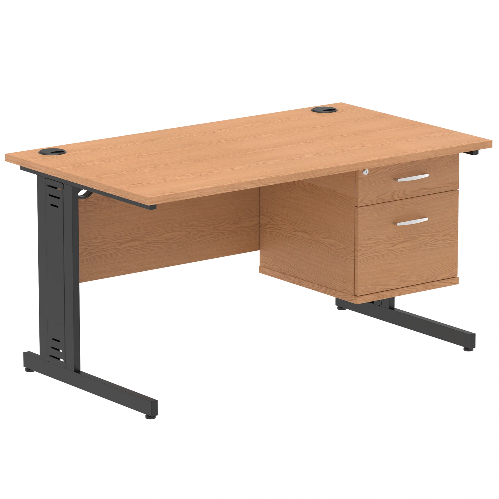 Impulse 1400mm Cable Managed Straight Desk With Fixed Pedestal