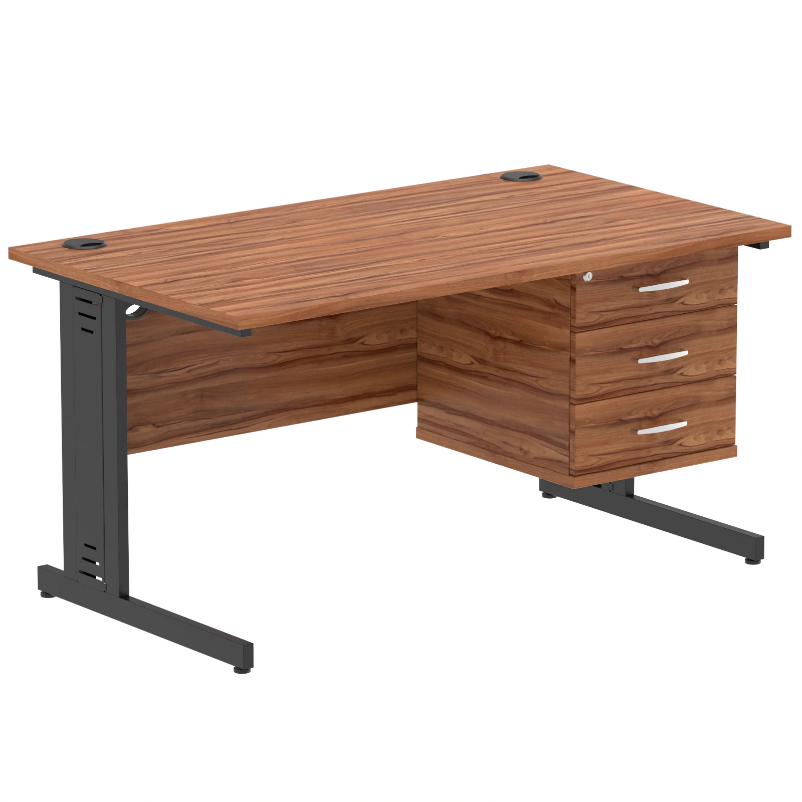 Impulse 1400mm Cable Managed Straight Desk With Fixed Pedestal