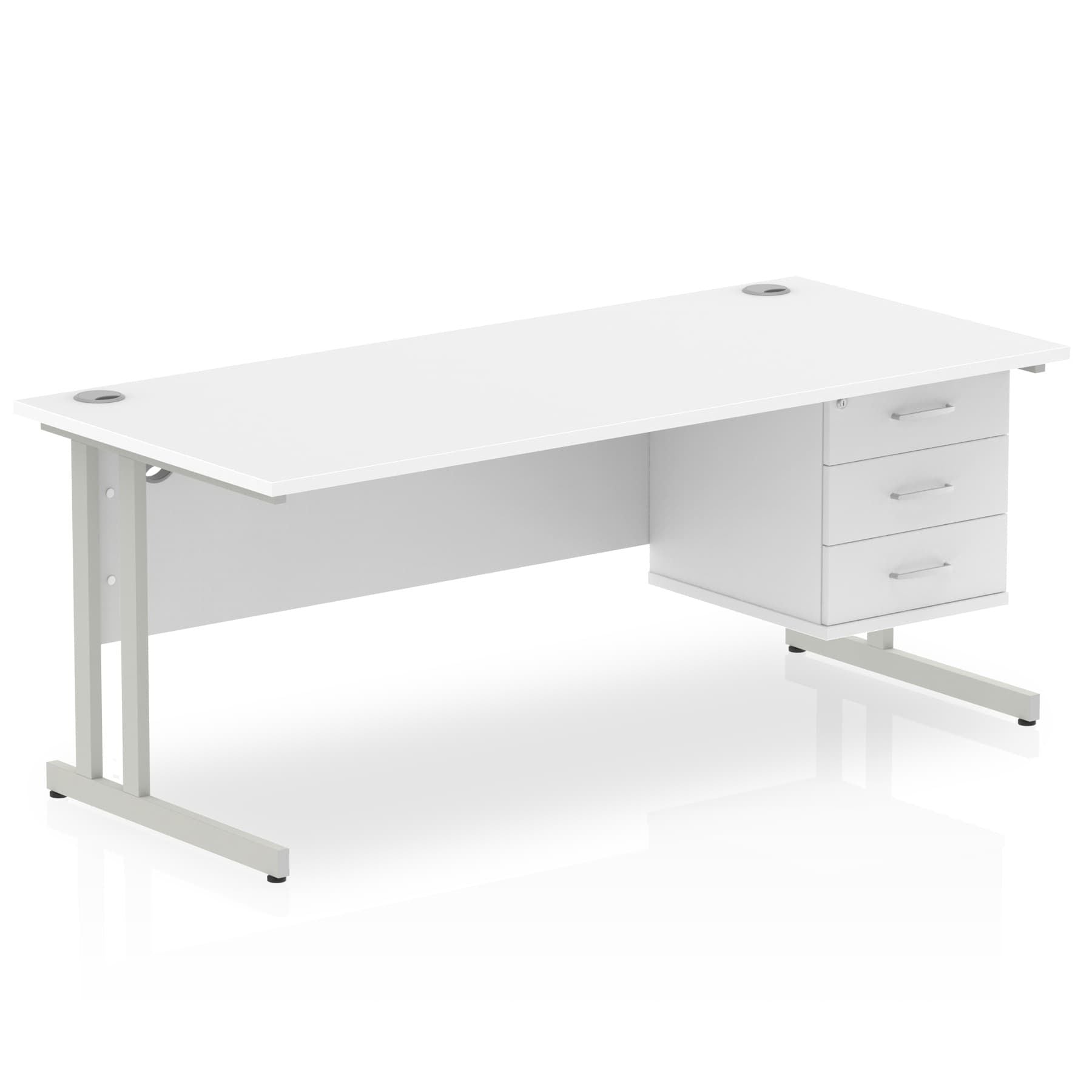 Impulse Cantilever Straight Desk Silver Frame With Fixed Pedestal