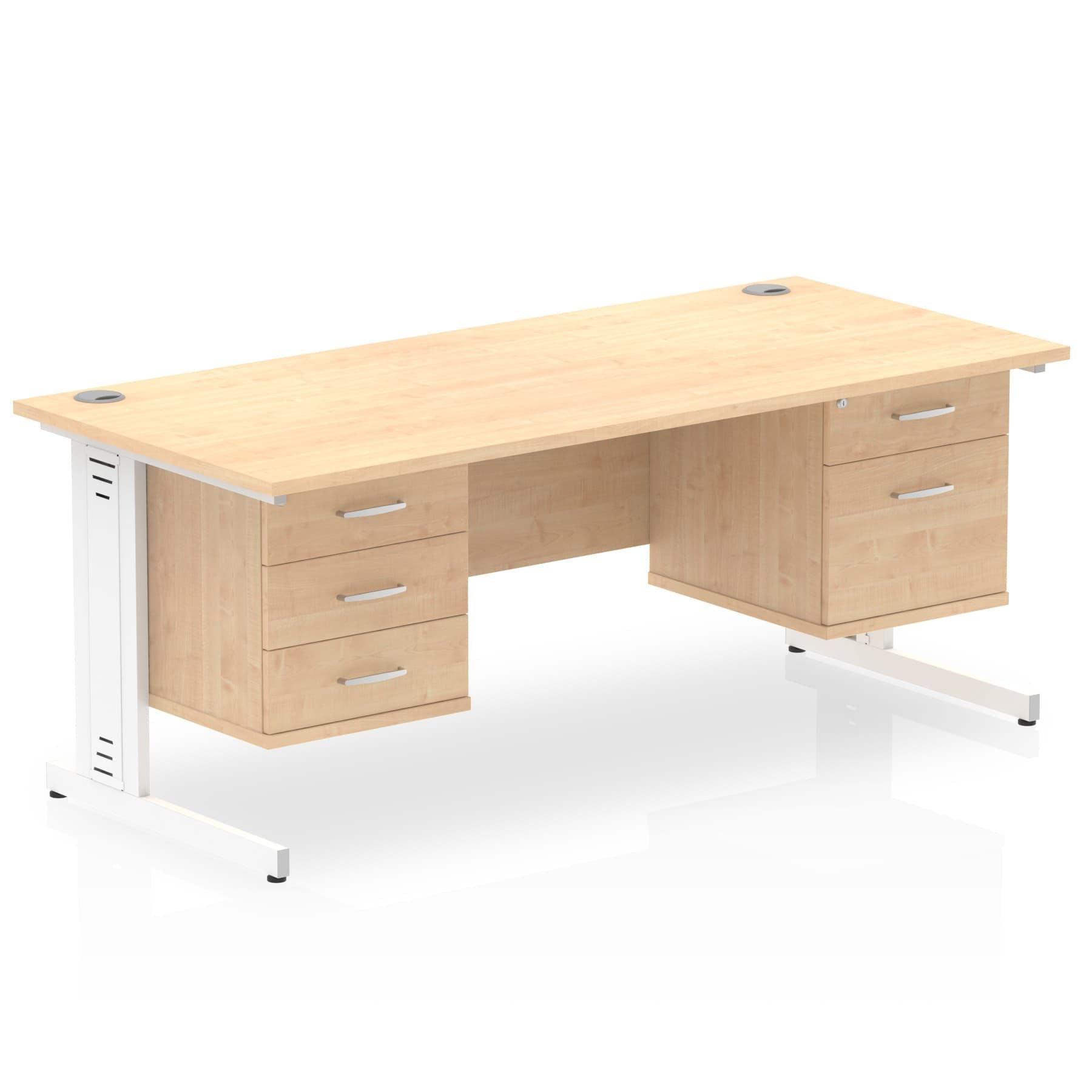 Impulse 1600mm Cable Managed Straight Desk With Fixed Pedestal