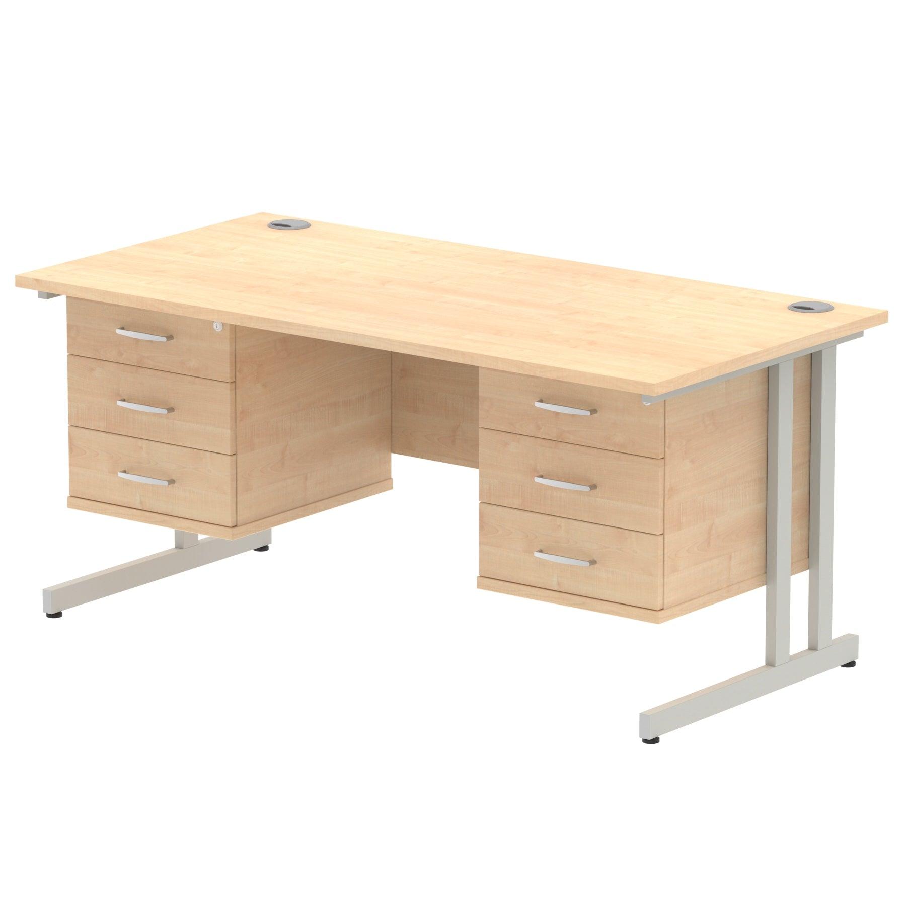 Impulse Cantilever Straight Desk Silver Frame With Fixed Pedestal