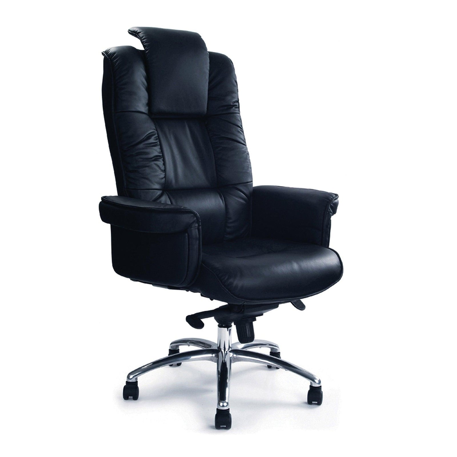 Hercules – Luxurious High Back Leather Faced Gull-Wing Executive Armchair with Adjustable Headrest and Chrome Base