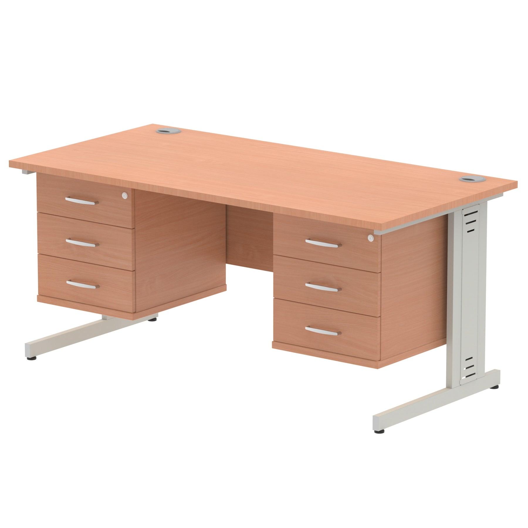 Impulse 1600mm Cable Managed Straight Desk With Fixed Pedestal