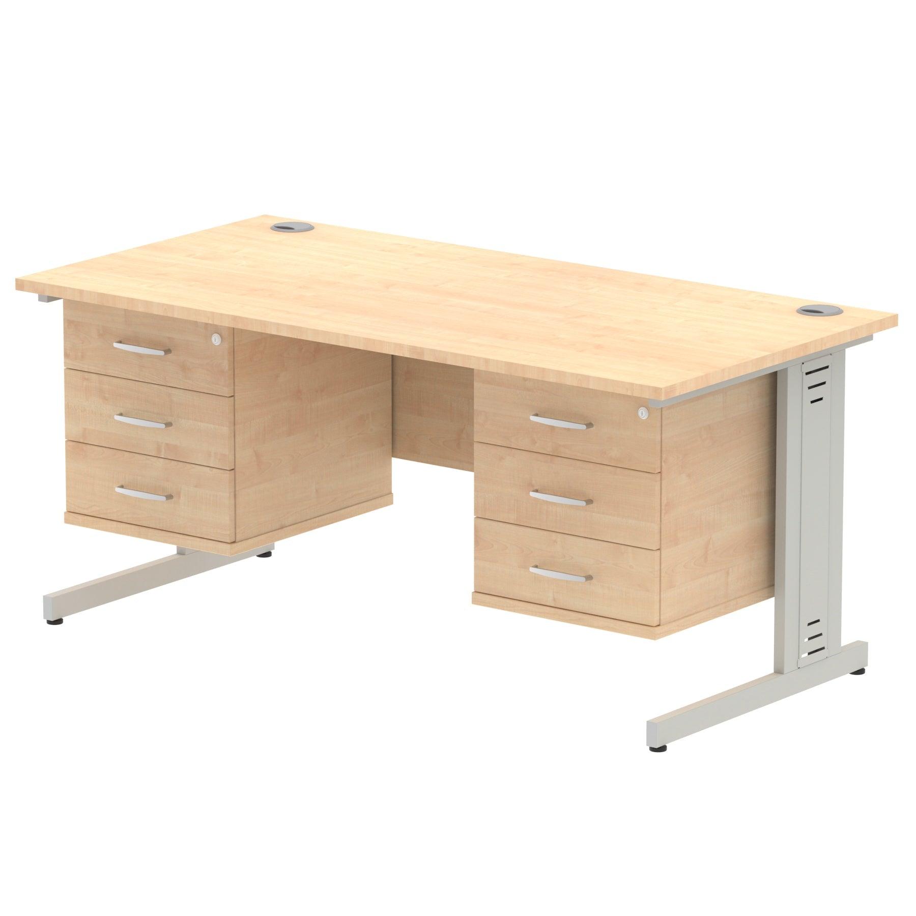 Impulse 1600mm Cable Managed Straight Desk With Fixed Pedestal