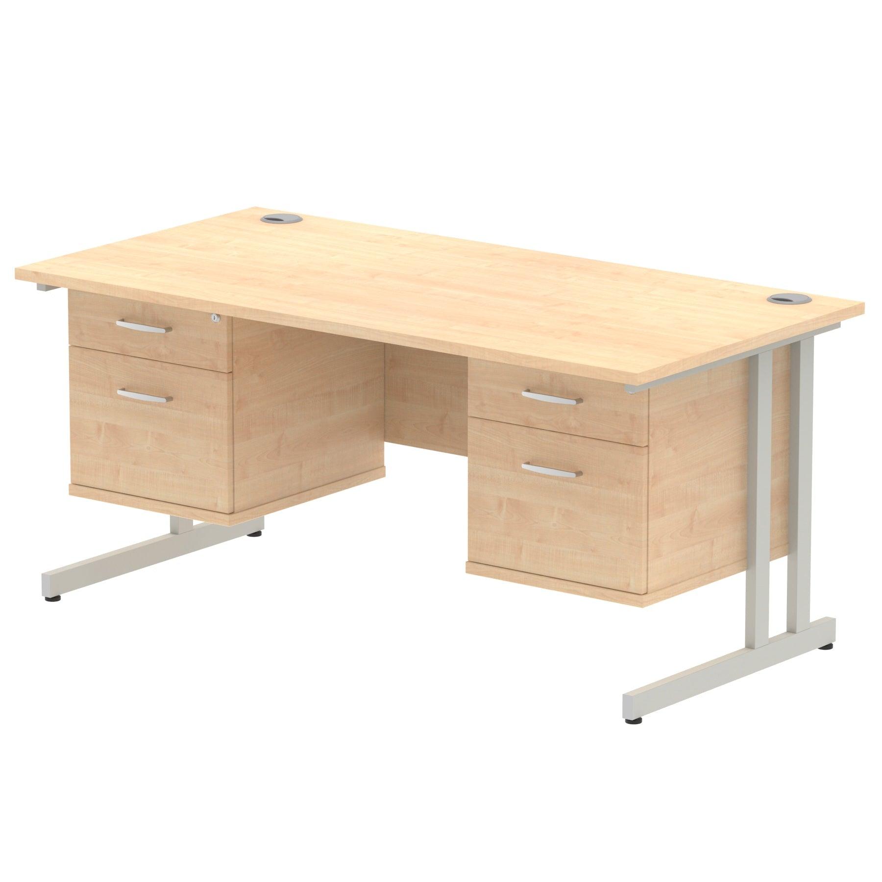 Impulse Cantilever Straight Desk Silver Frame With Fixed Pedestal