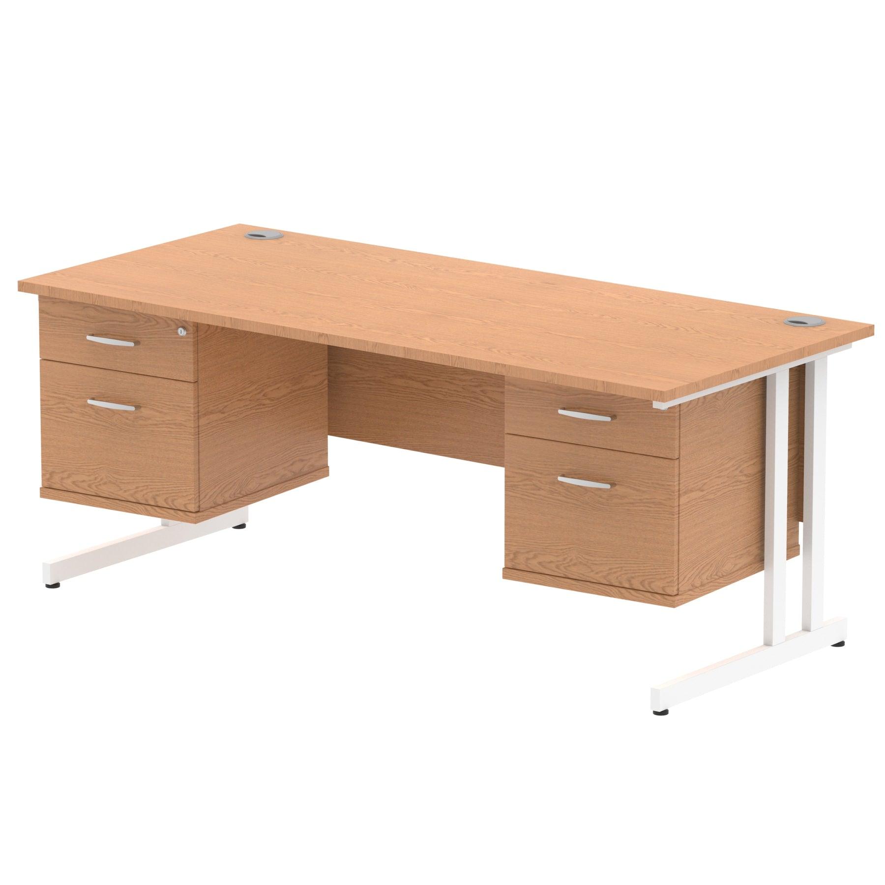 Impulse Cantilever Straight Desk White Frame With Fixed Pedestal