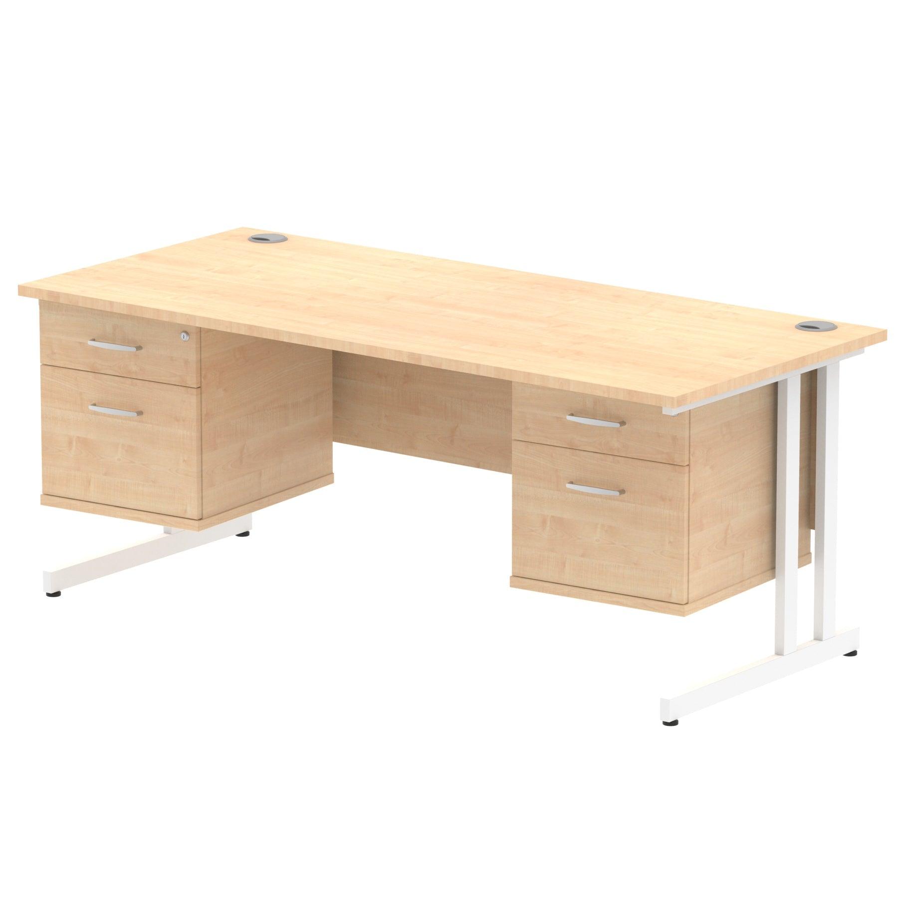 Impulse Cantilever Straight Desk White Frame With Fixed Pedestal