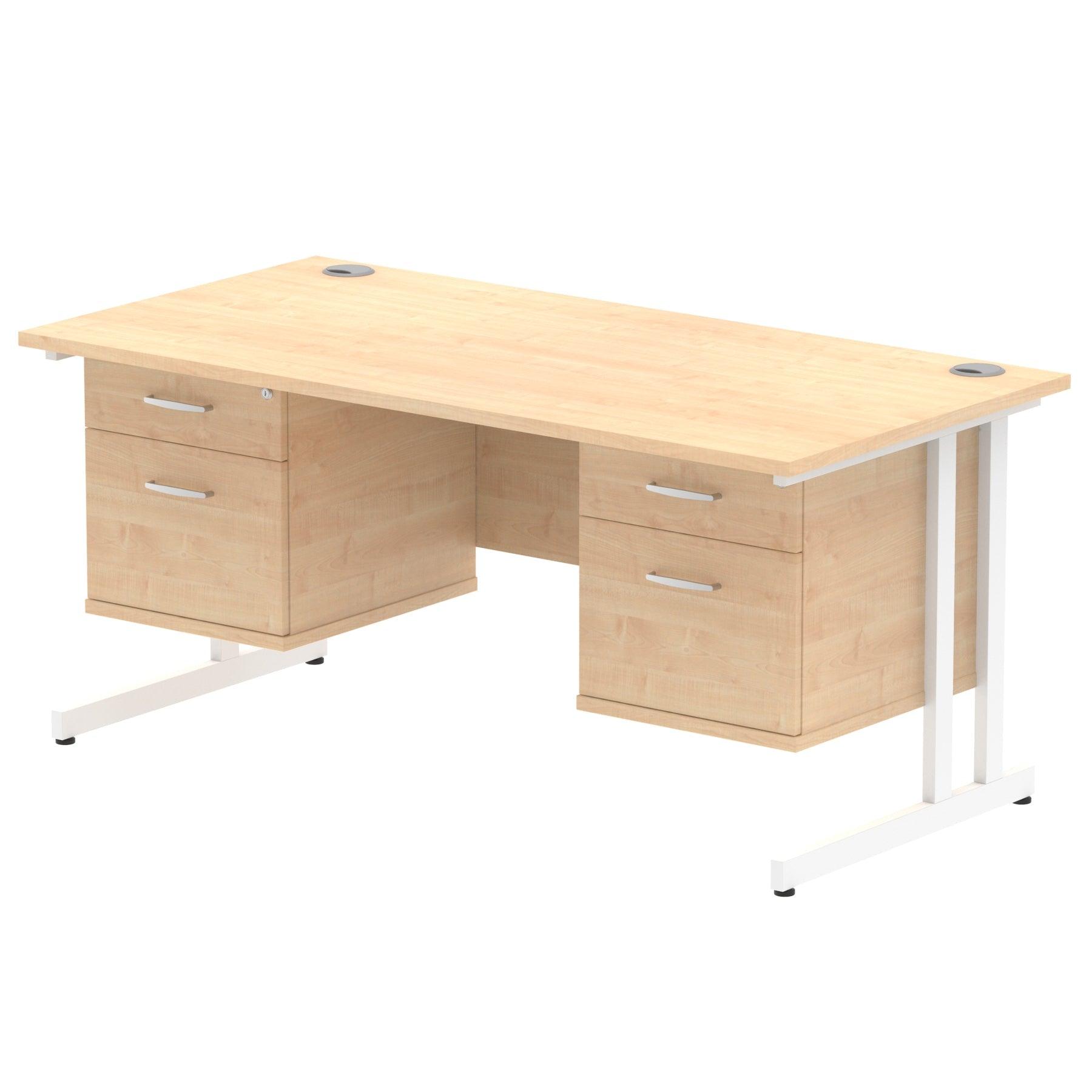 Impulse Cantilever Straight Desk White Frame With Fixed Pedestal