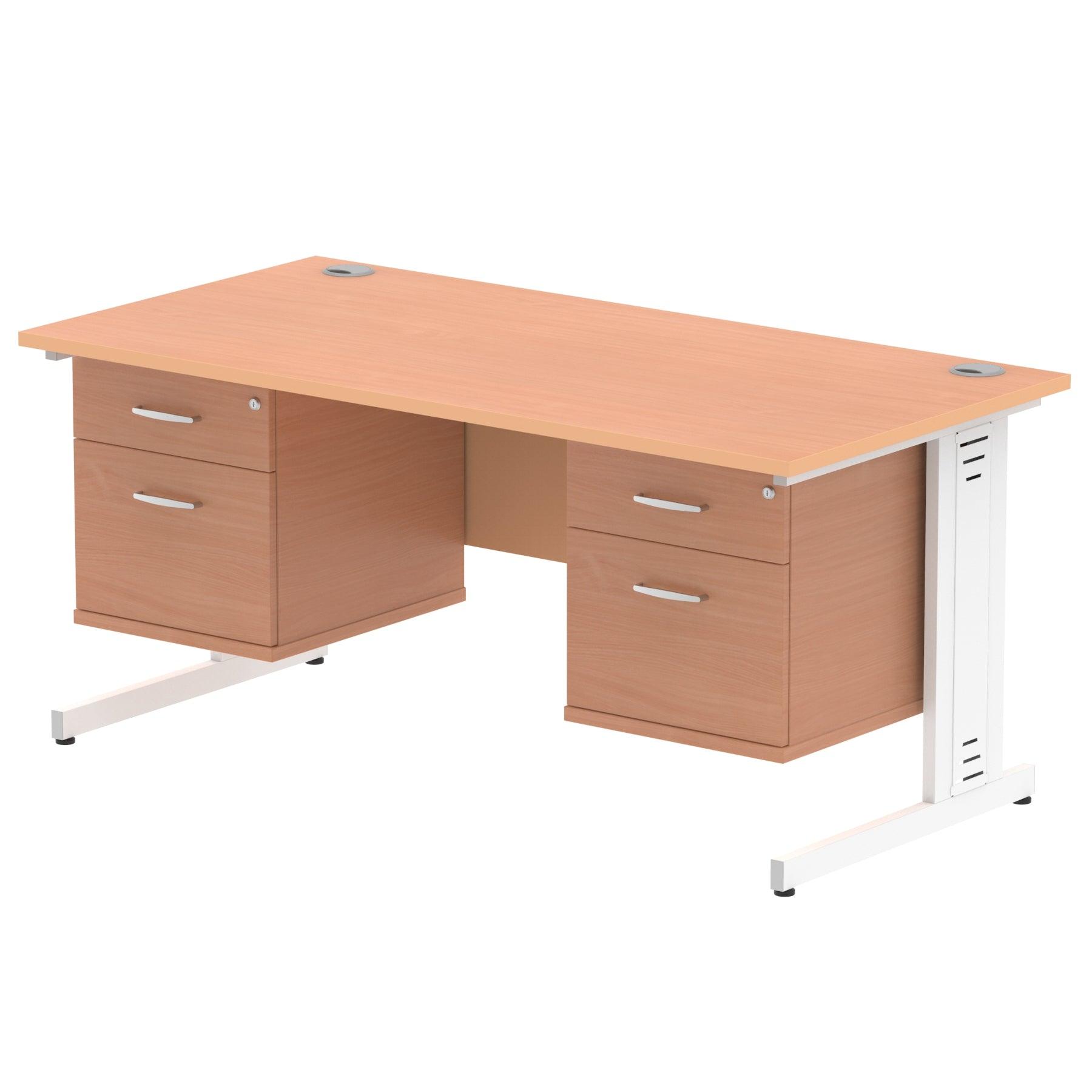 Impulse 1600mm Cable Managed Straight Desk With Fixed Pedestal