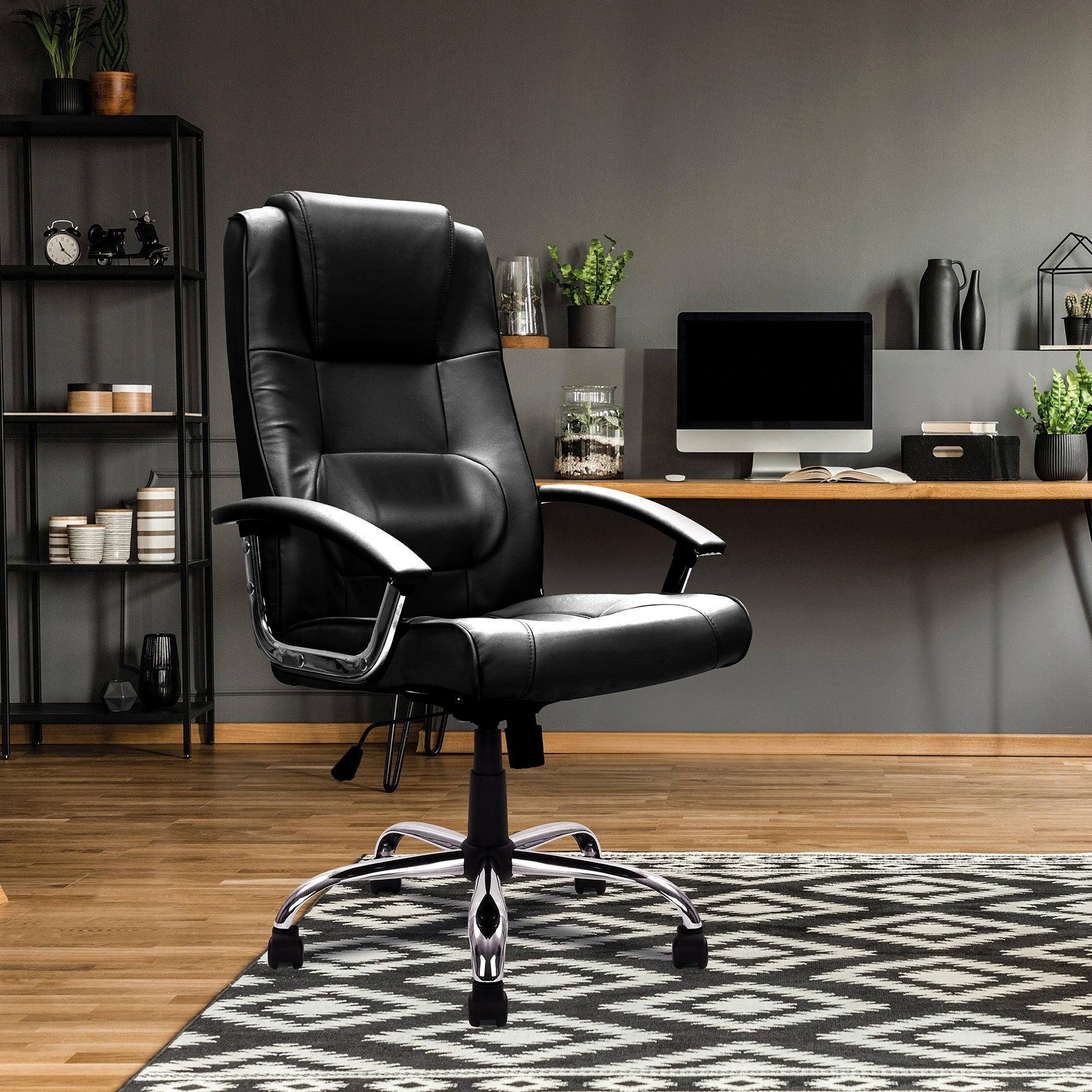 Westminster – High Back Leather Faced Executive Armchair with Integral Headrest and Chrome Base