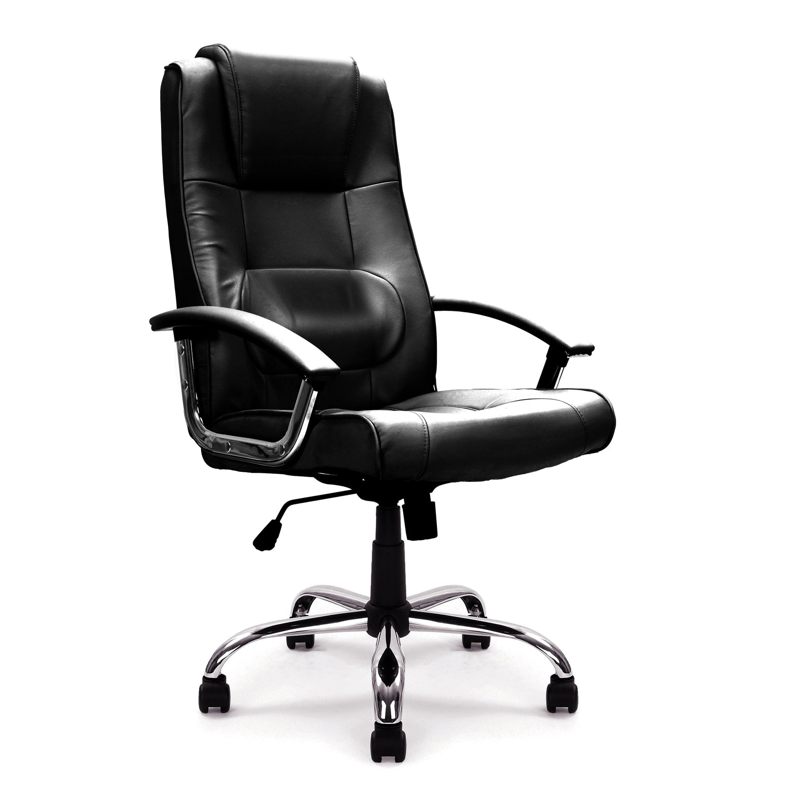 Westminster – High Back Leather Faced Executive Armchair with Integral Headrest and Chrome Base