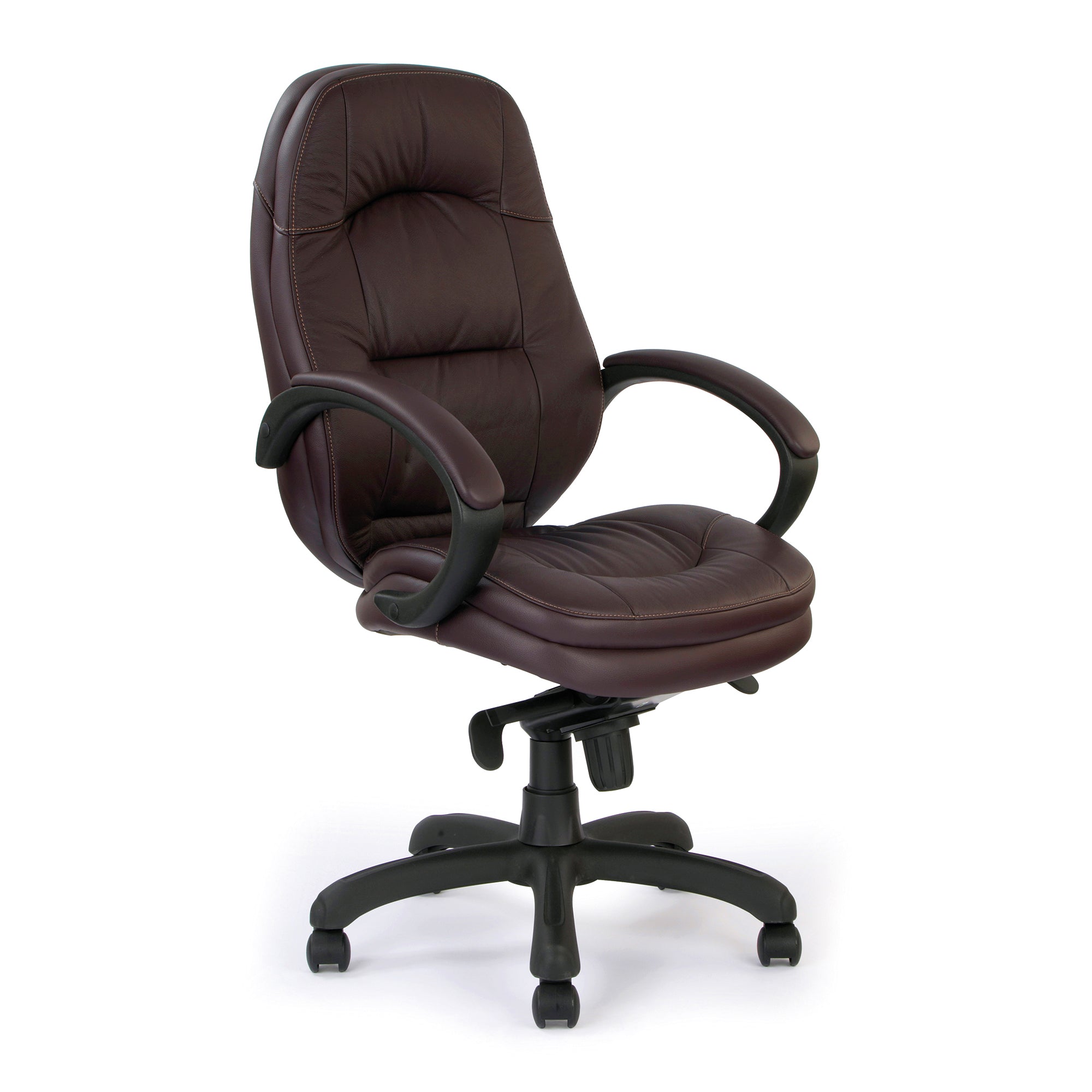 Brighton – Luxurious Leather Faced Executive Armchair with Padded, Upholstered Armpads and Pronounced Lumbar Support