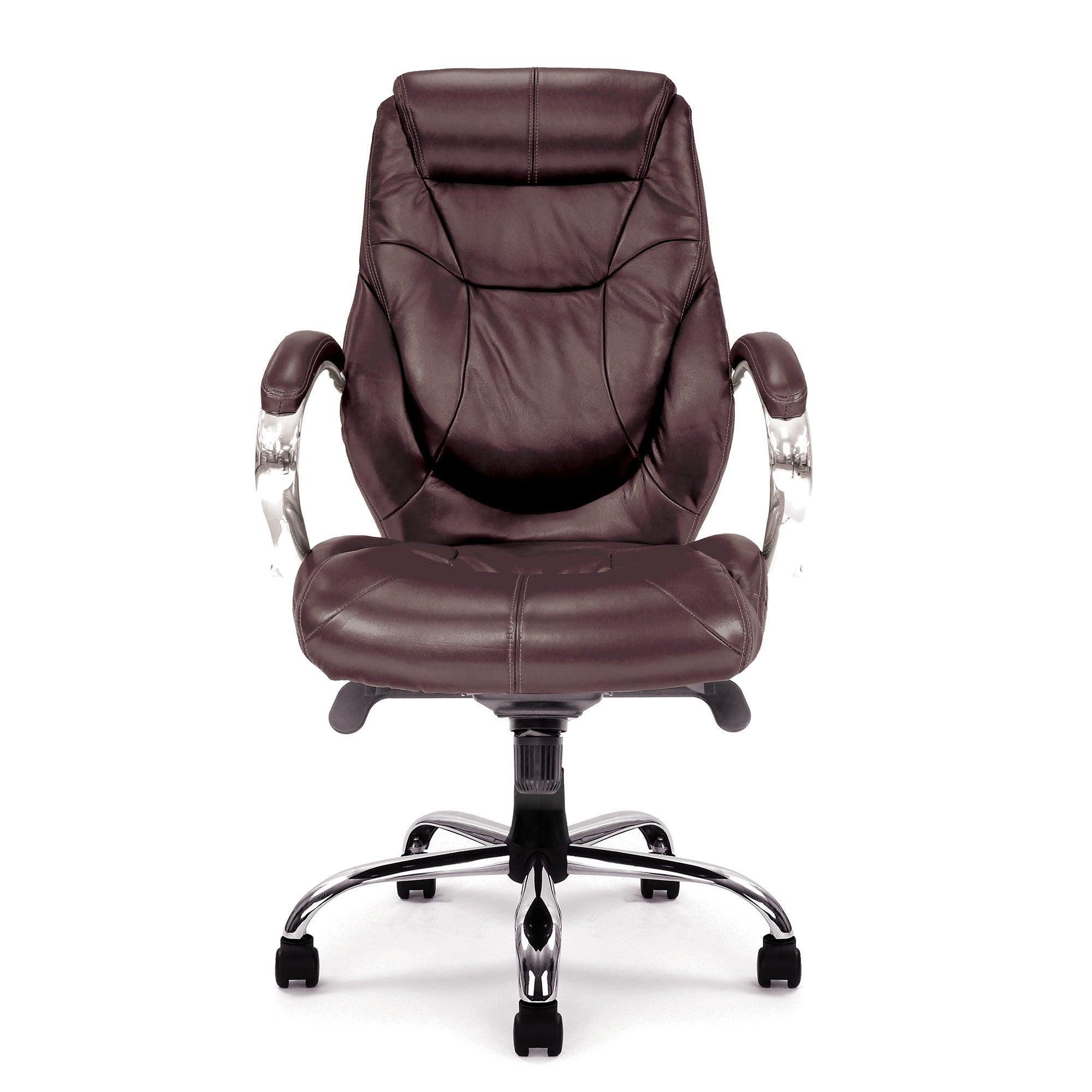 Sandown – High Back Luxurious Leather Faced Executive Visitor Armchair with Integral headrest and Chrome Base