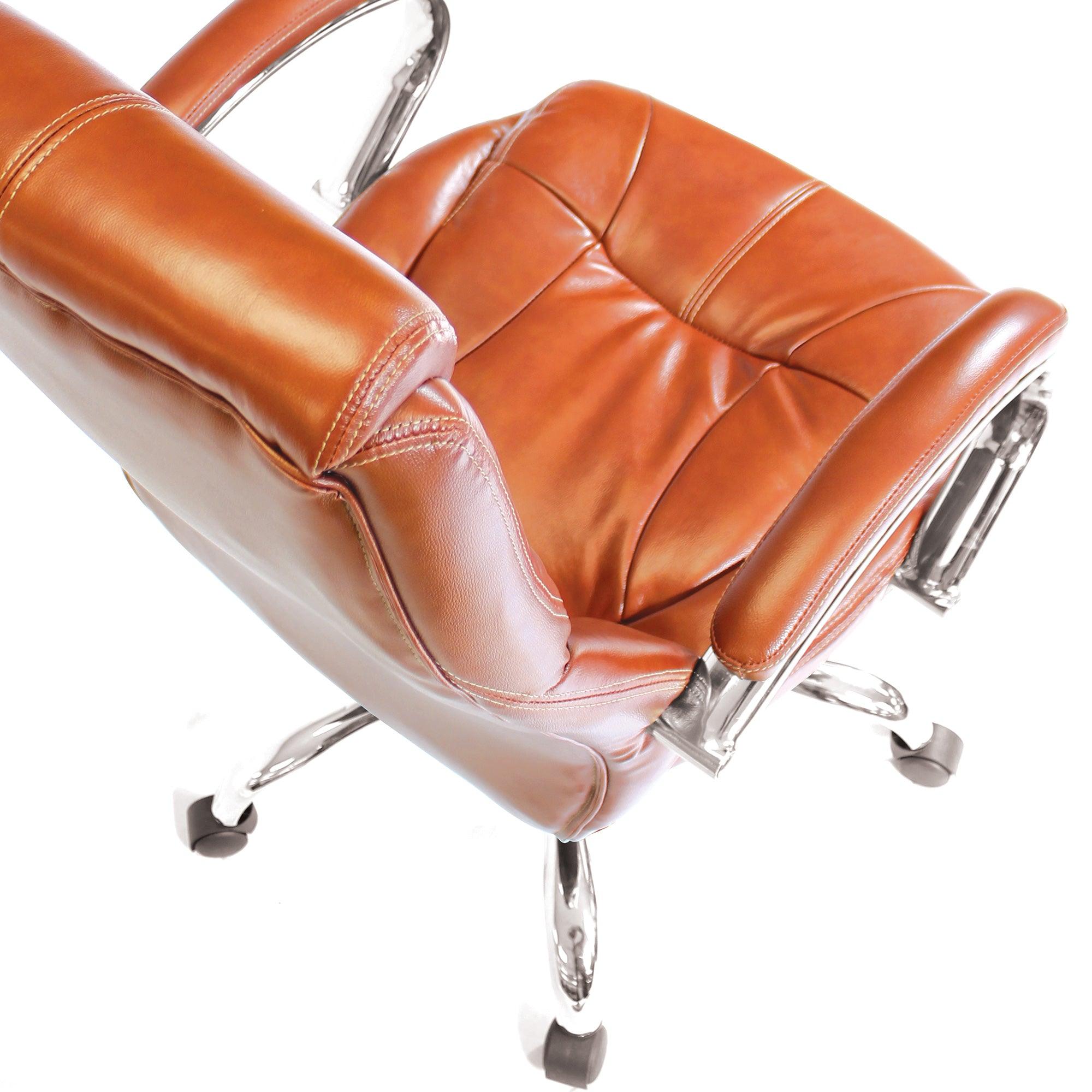 Sandown – High Back Luxurious Leather Faced Executive Visitor Armchair with Integral headrest and Chrome Base