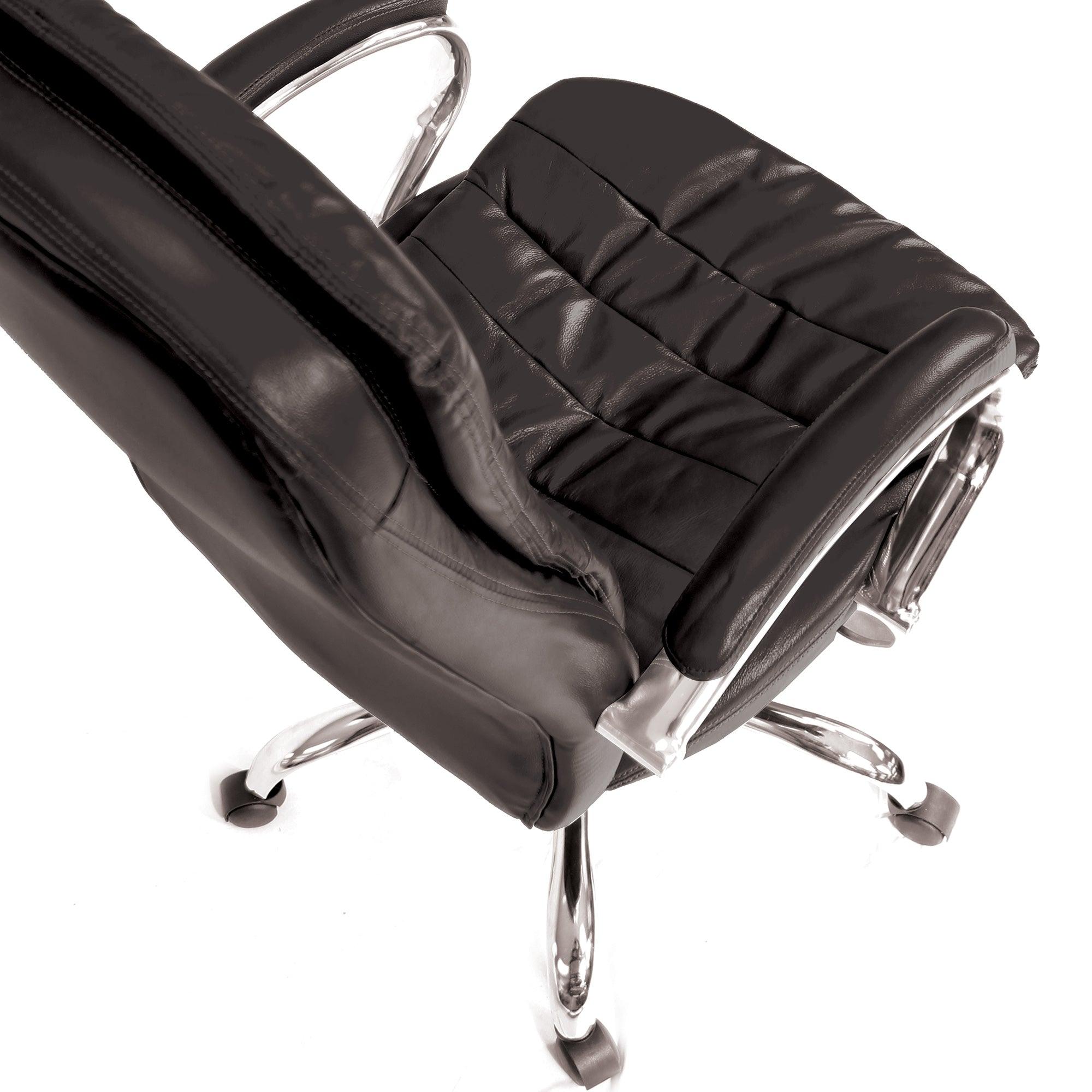 Santiago – High Back Italian Leather Faced Synchronous Executive Armchair with Integral Headrest and Chrome Base