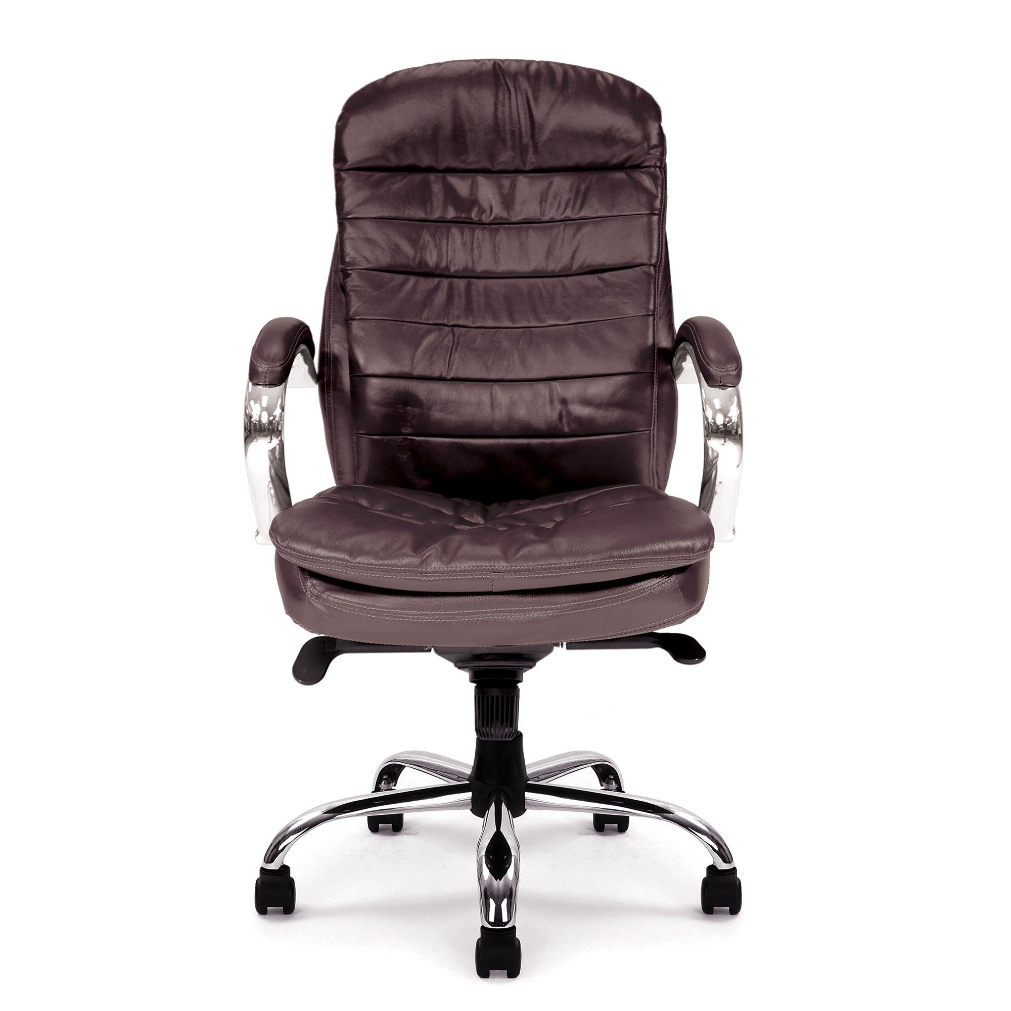 Santiago – High Back Italian Leather Faced Synchronous Executive Armchair with Integral Headrest and Chrome Base