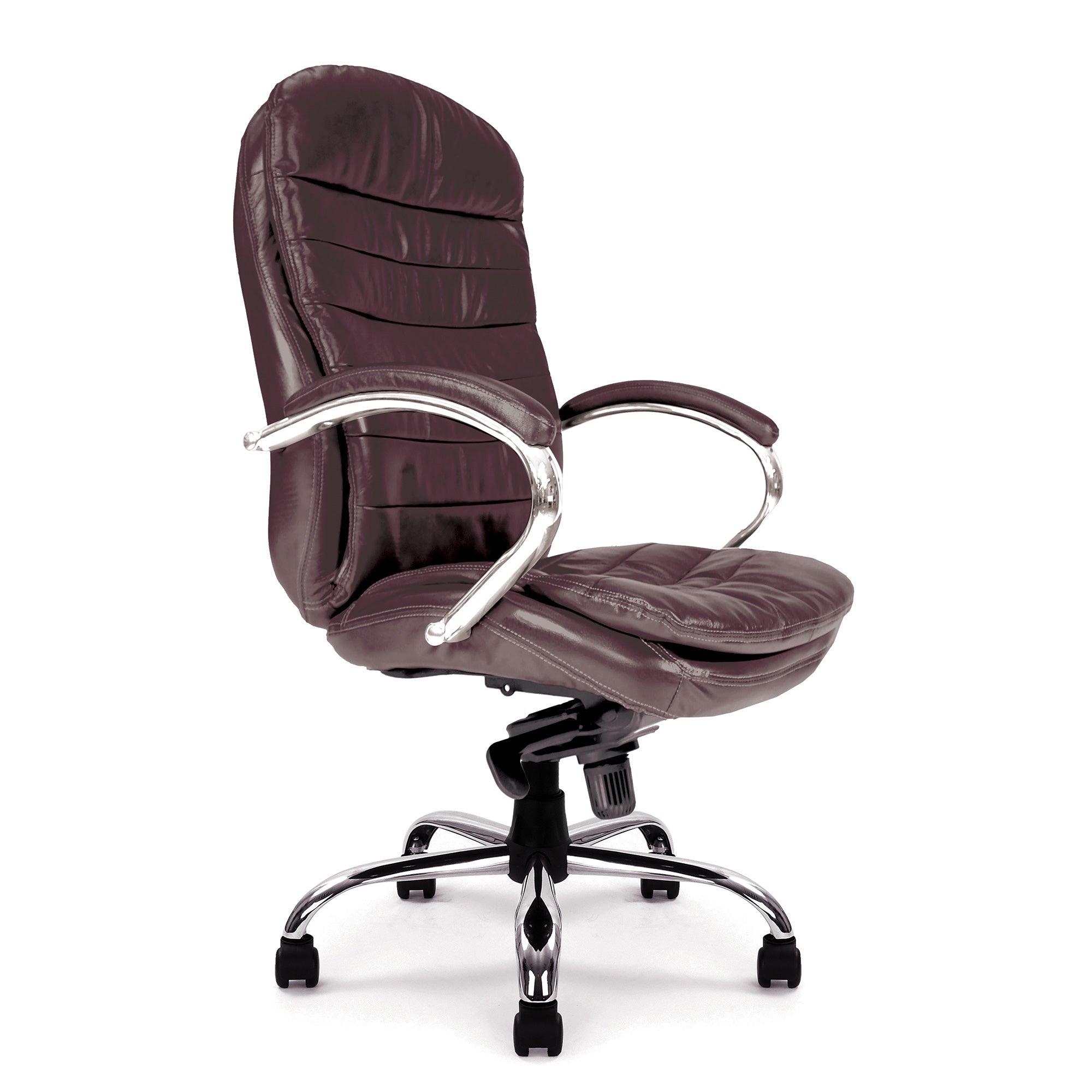 Santiago – High Back Italian Leather Faced Synchronous Executive Armchair with Integral Headrest and Chrome Base