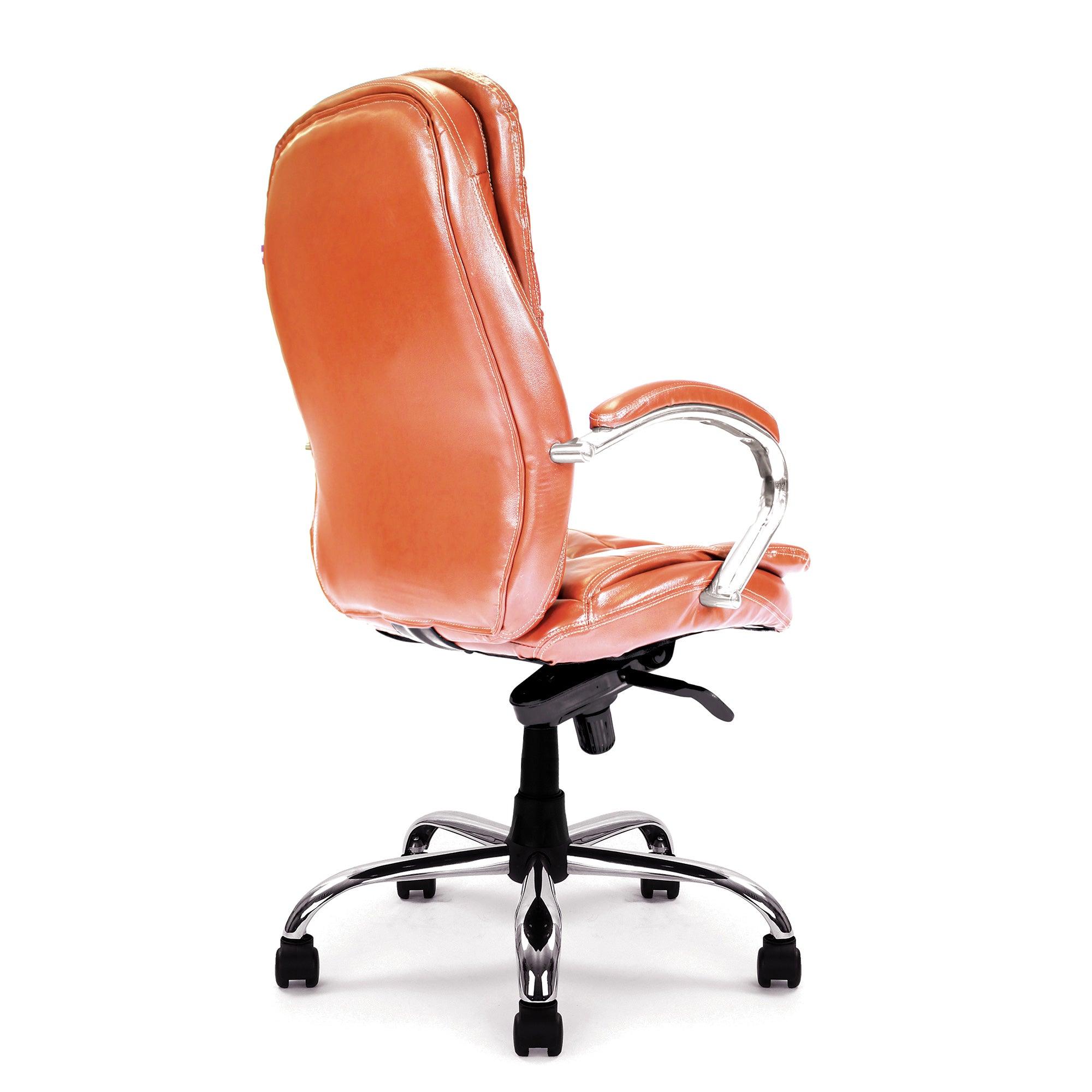 Santiago – High Back Italian Leather Faced Synchronous Executive Armchair with Integral Headrest and Chrome Base