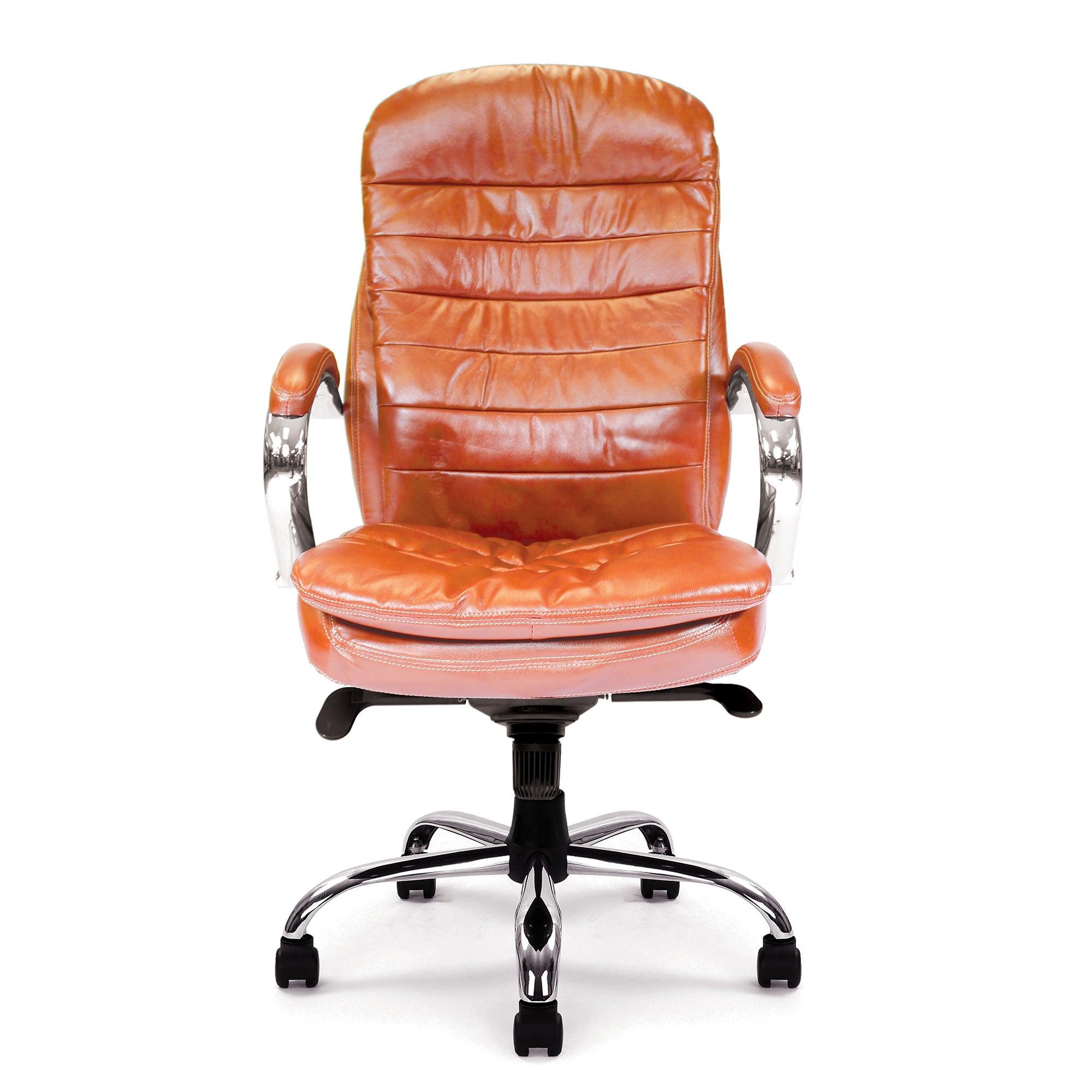 Santiago – High Back Italian Leather Faced Synchronous Executive Armchair with Integral Headrest and Chrome Base