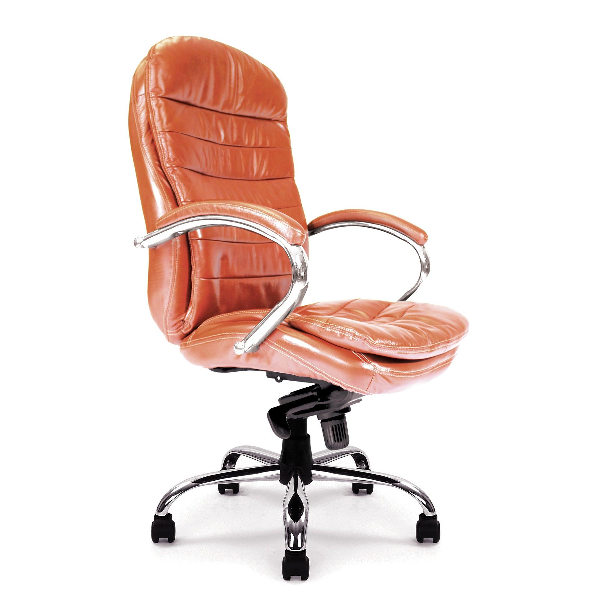 Santiago – High Back Italian Leather Faced Synchronous Executive Armchair with Integral Headrest and Chrome Base