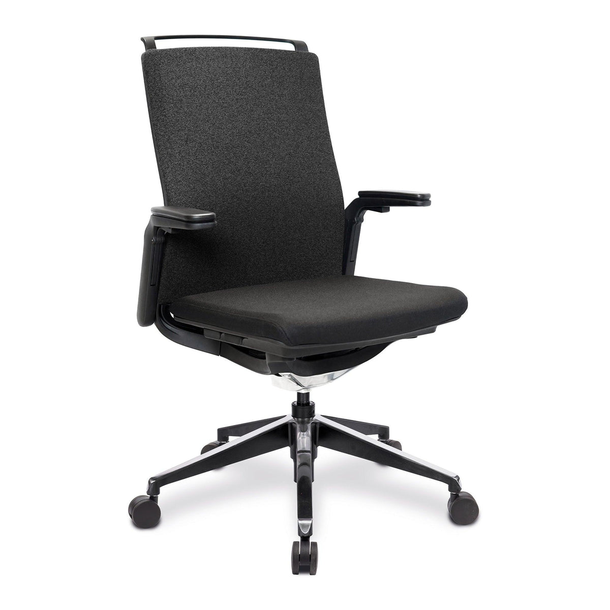 Libra – High Back Fabric Manager Chair with Slimline Seat &amp; Back, Built-in Levers and Nylon Base with Silver Detail