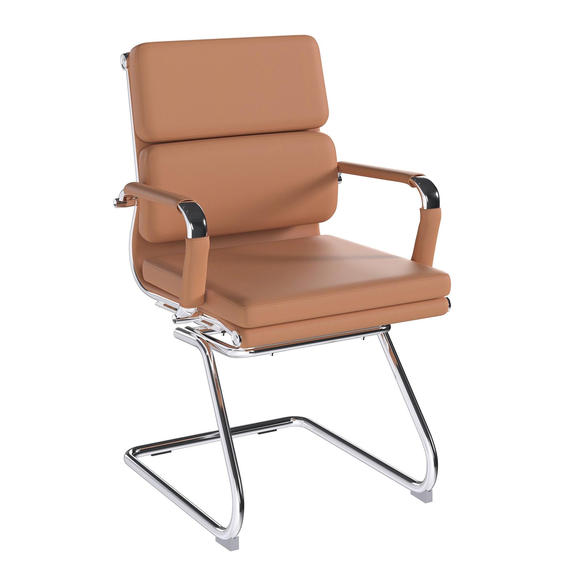 Avanti - Bonded Colour Leather Medium Back Visitor Armchair with Individual Back Cushions and Chrome Arms & Base