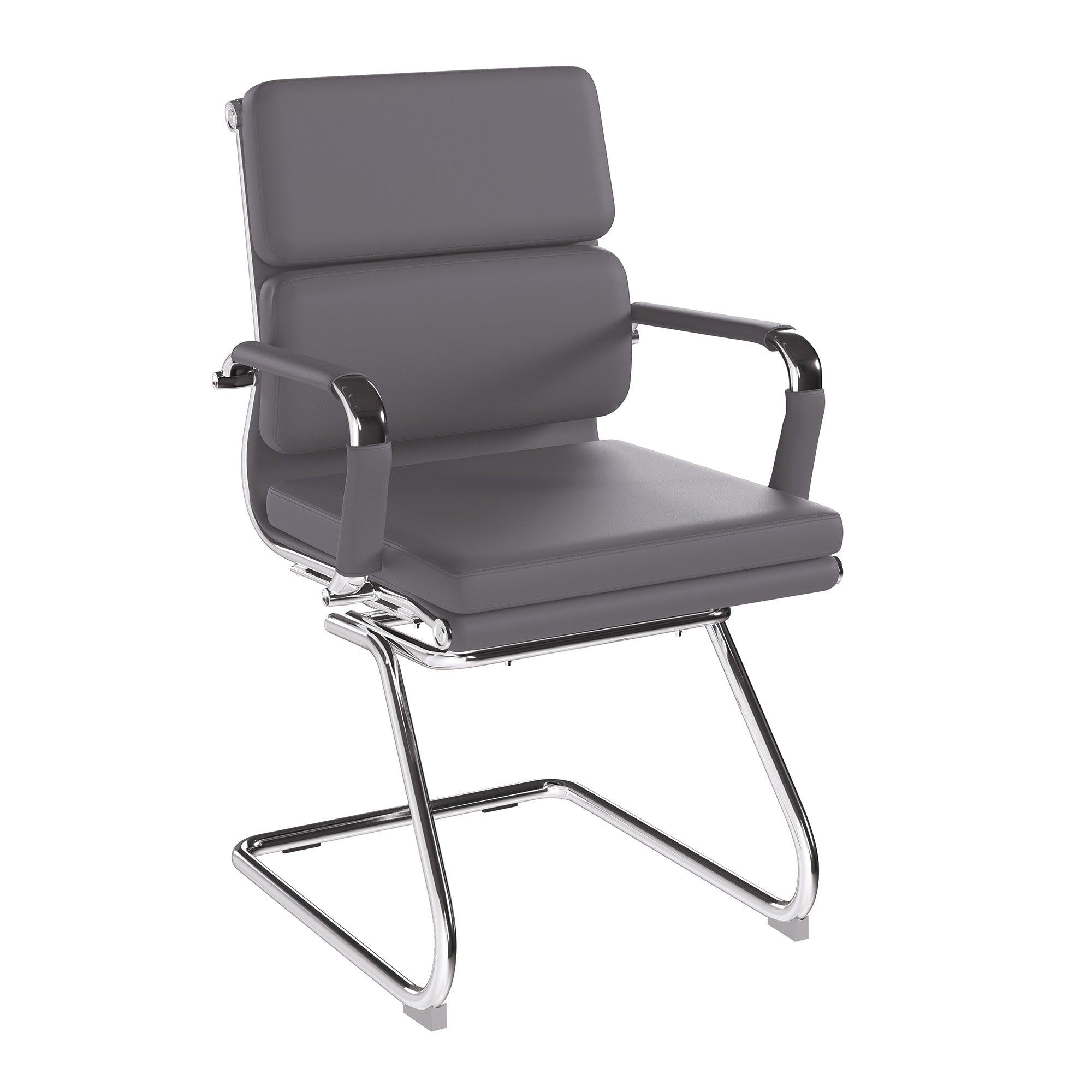 Avanti - Bonded Colour Leather Medium Back Visitor Armchair with Individual Back Cushions and Chrome Arms & Base