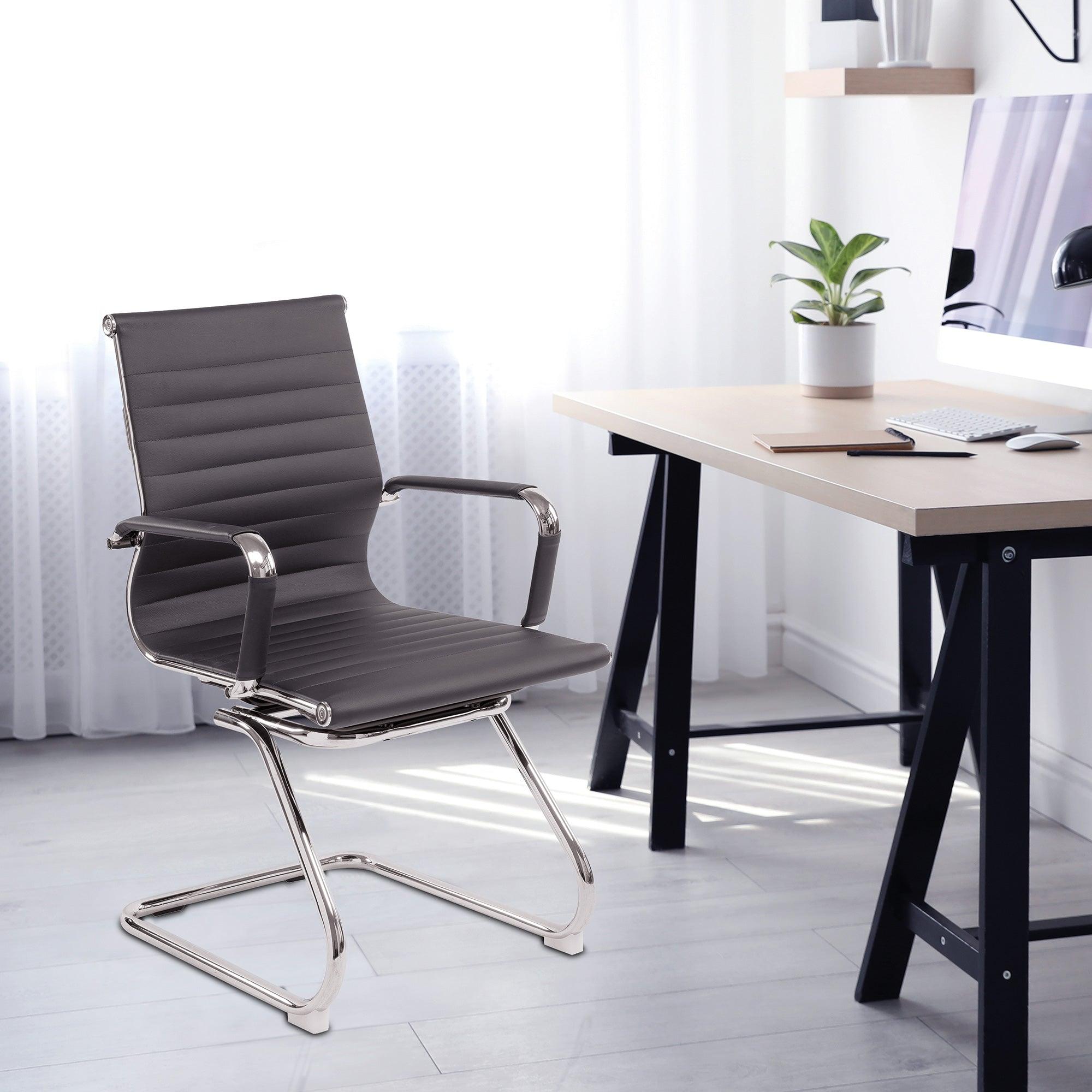 Aura - Contemporary Medium Back Bonded Leather Visitor Chair with Chrome Frame