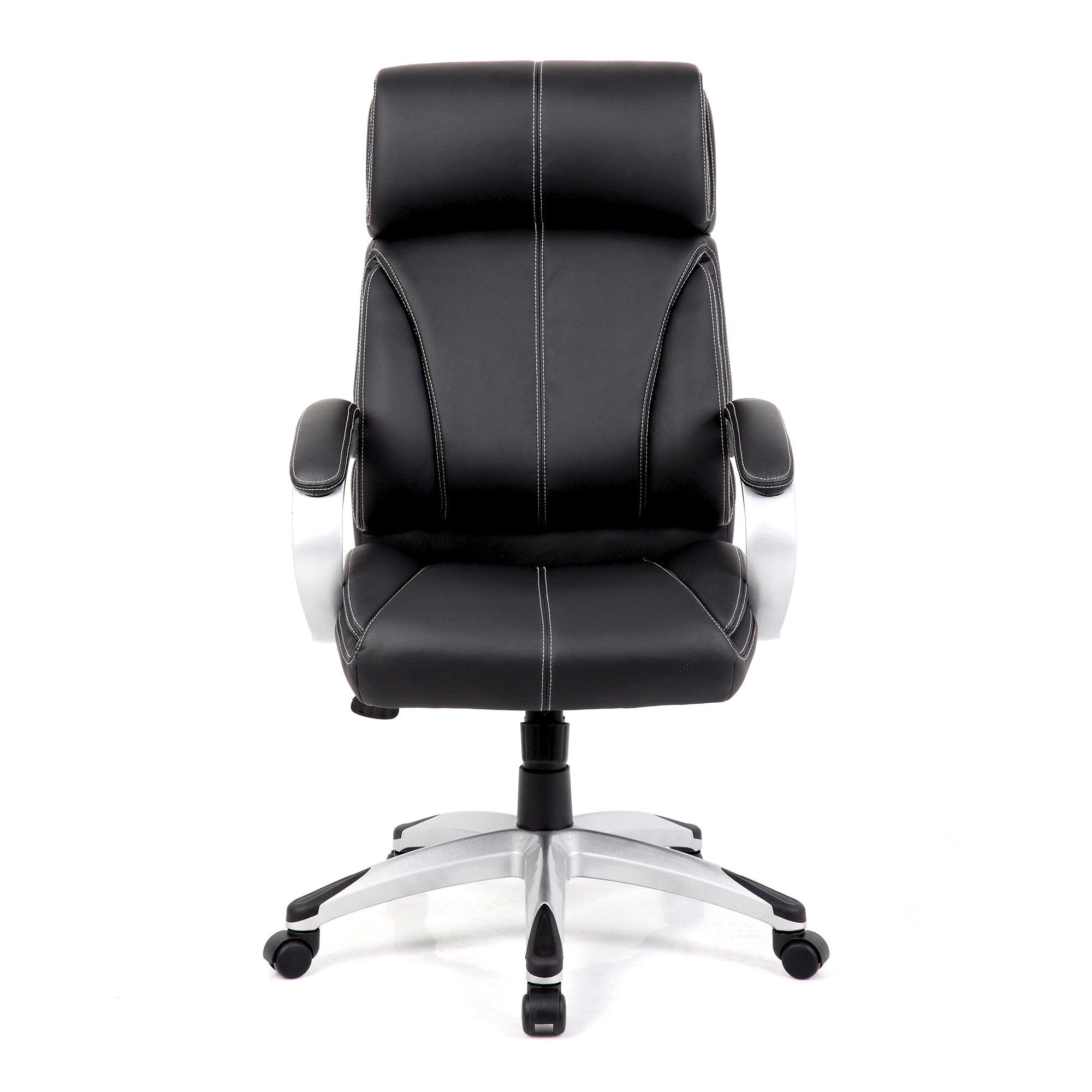 Cloud – High Back Leather Faced Manager Chair with Satin Silver Finish to Armrests and Base