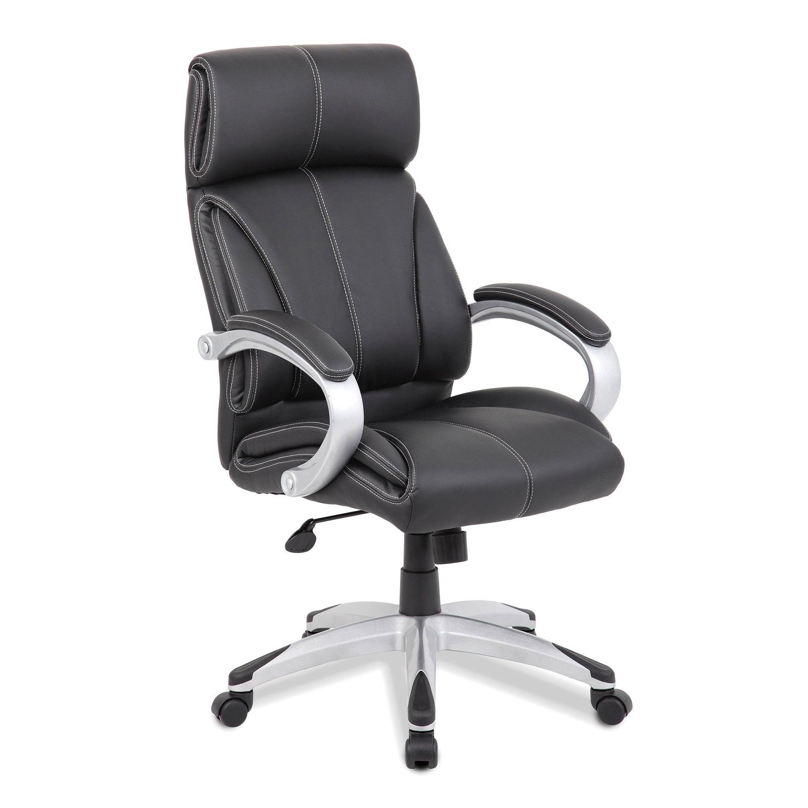 Cloud – High Back Leather Faced Manager Chair with Satin Silver Finish to Armrests and Base