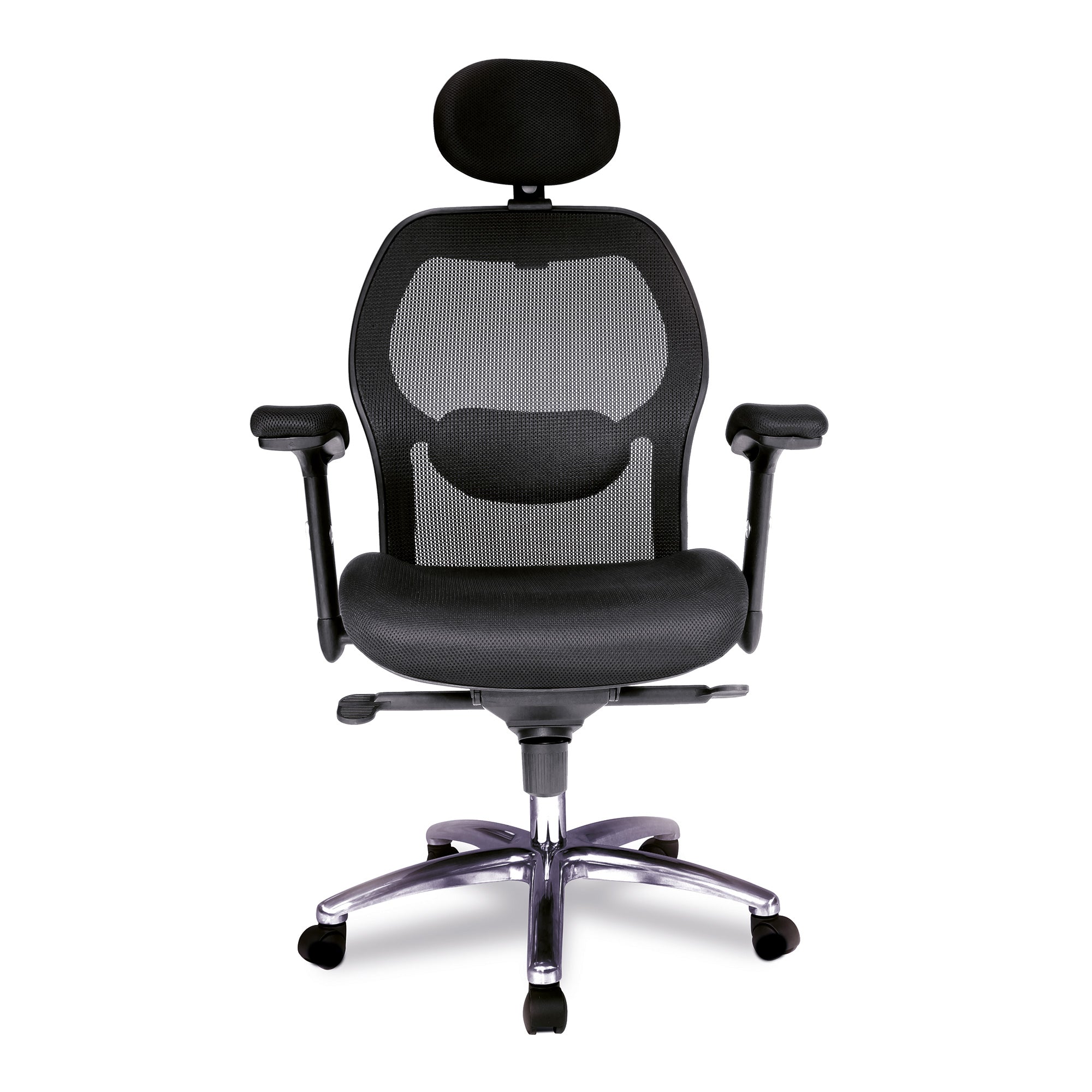 Hermes – High Back Mesh Synchronous Executive Armchair with Adjustable Lumbar Support, Arms, Headrest and Chrome Base