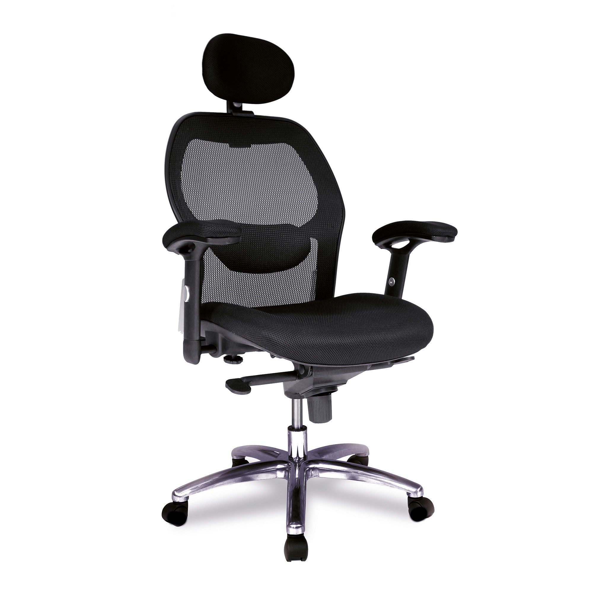 Hermes – High Back Mesh Synchronous Executive Armchair with Adjustable Lumbar Support, Arms, Headrest and Chrome Base