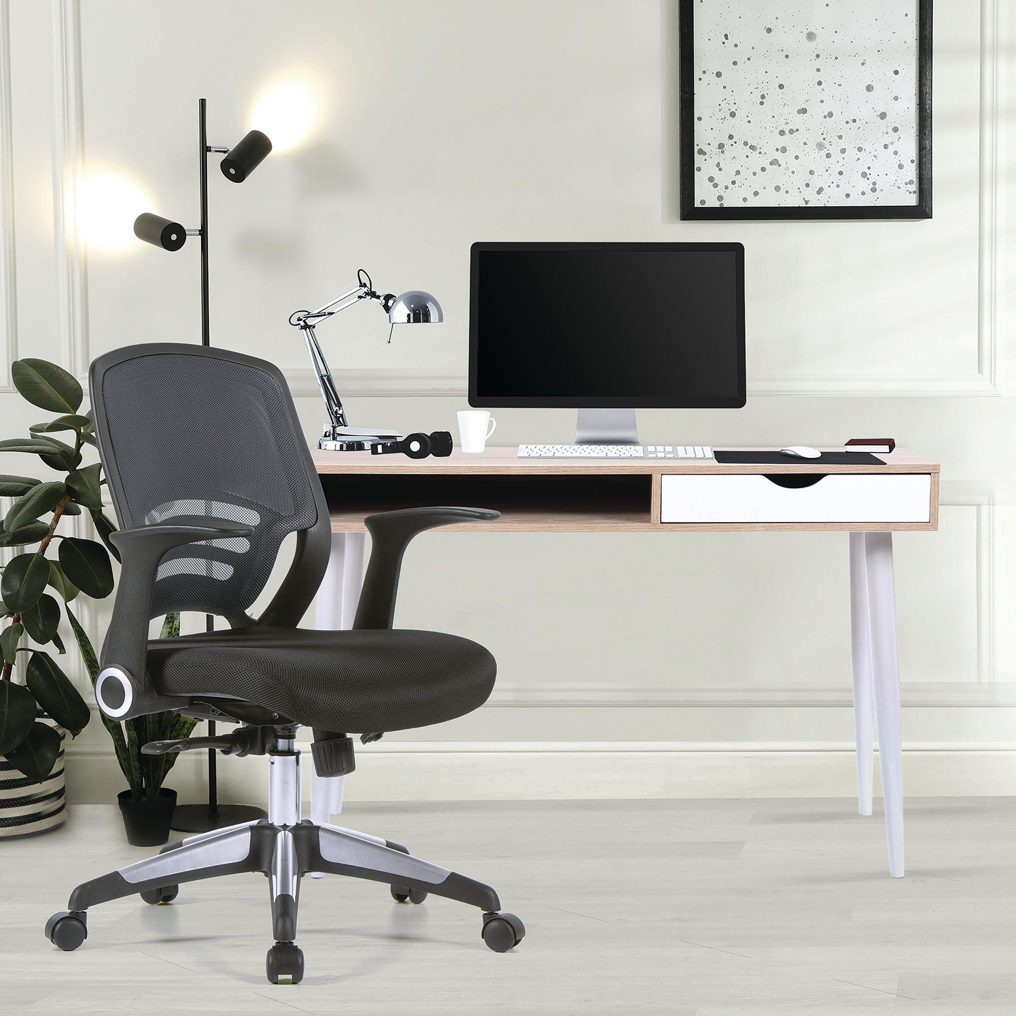 Graphite – Medium Mesh Back Task Chair with Folding Arms and Stylish Back Panelling