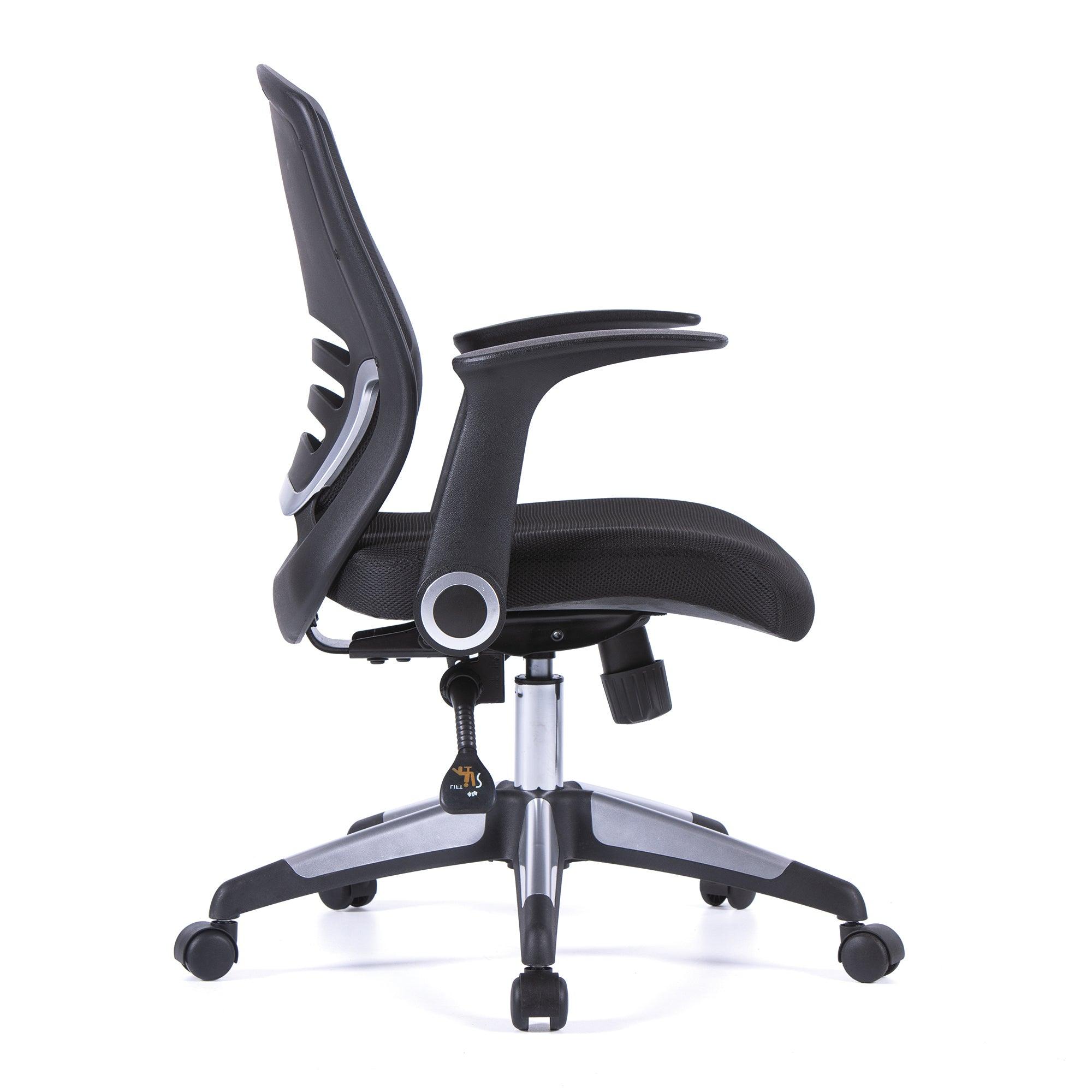 Graphite – Medium Mesh Back Task Chair with Folding Arms and Stylish Back Panelling