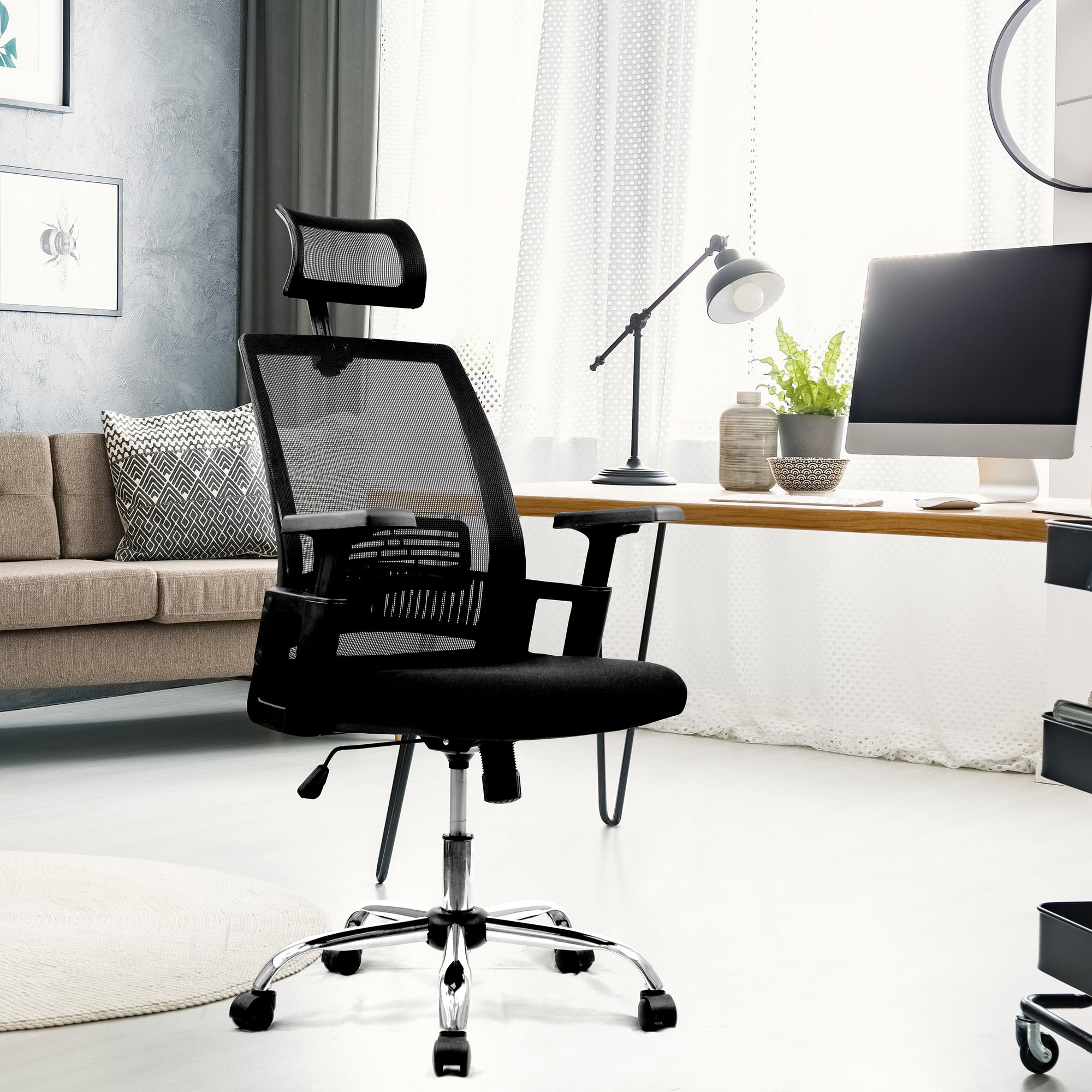 Alpha – High Back Mesh Chair with Headrest and Chrome Base