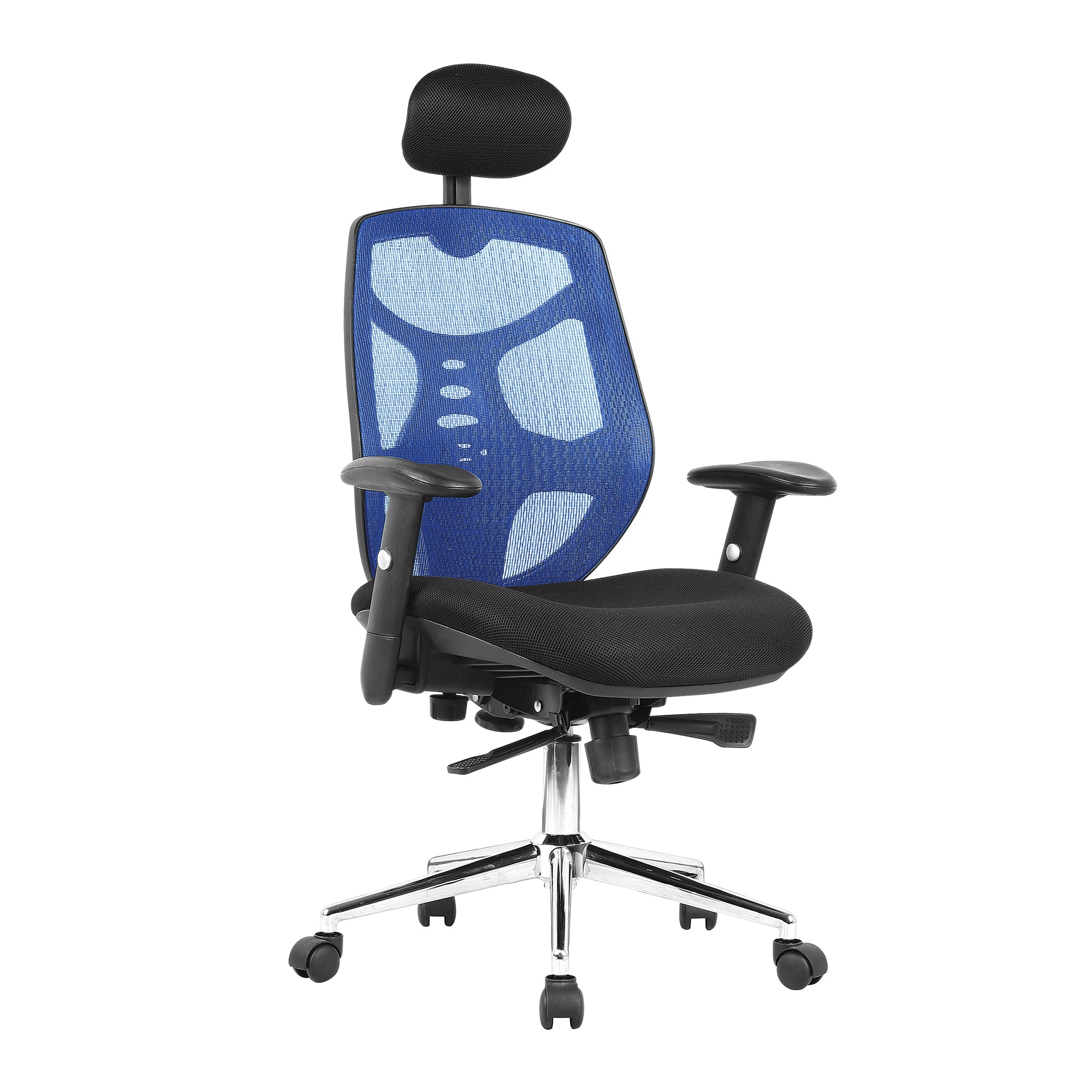 Polaris – High Back Mesh Synchronous Executive Armchair with Adjustable Headrest and Chrome Base