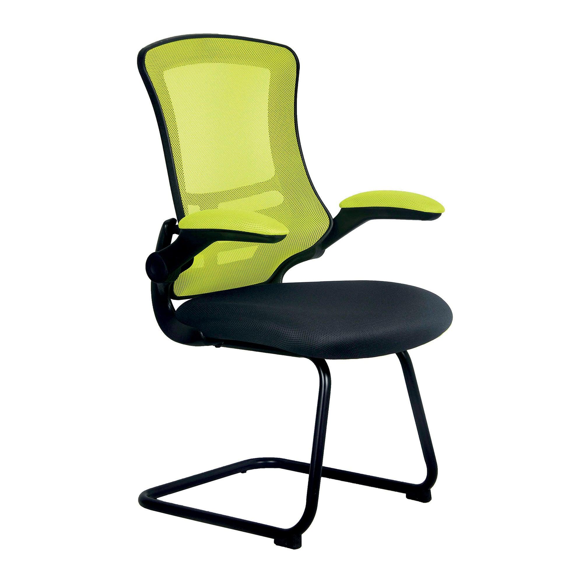 Luna - Designer Medium Back Two Tone Mesh Cantilever Chair with Black Shell, Black Frame and Folding Arms