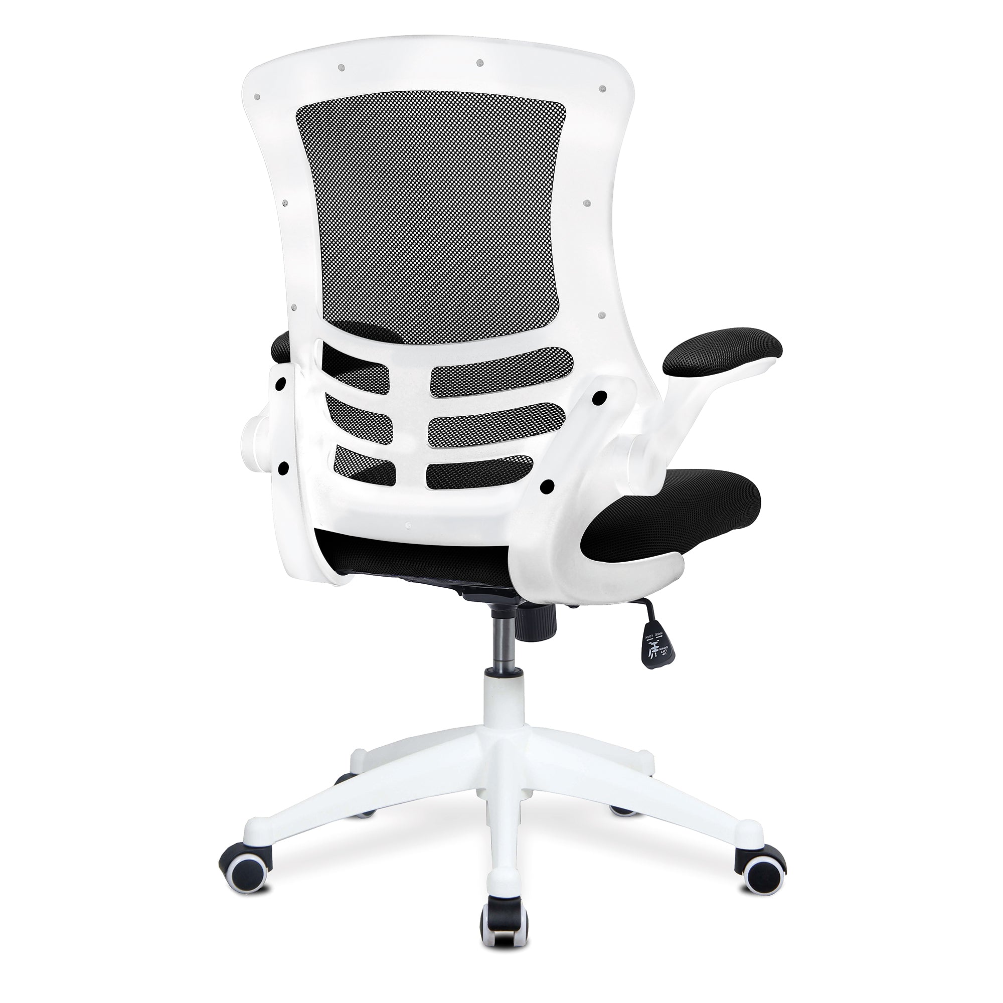 Luna - Designer Medium Back Mesh Chair with White Shell and Folding Arms